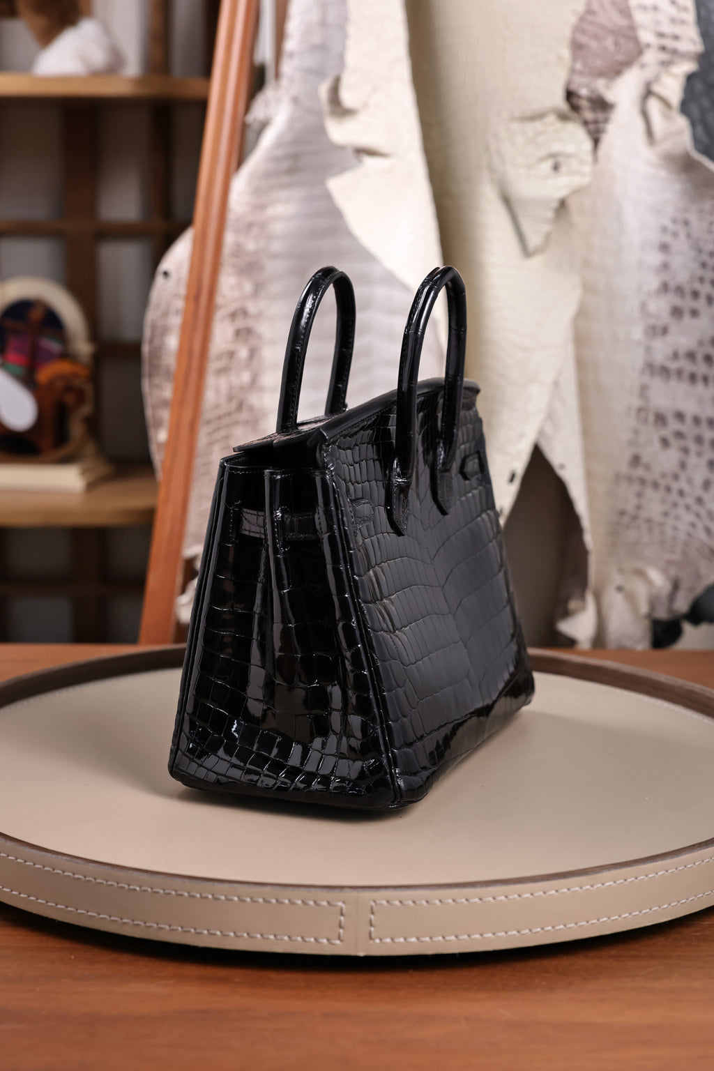 BK-2024 All Handmade sliver Hardware Nior Bright surface Porosus Crocodile leather