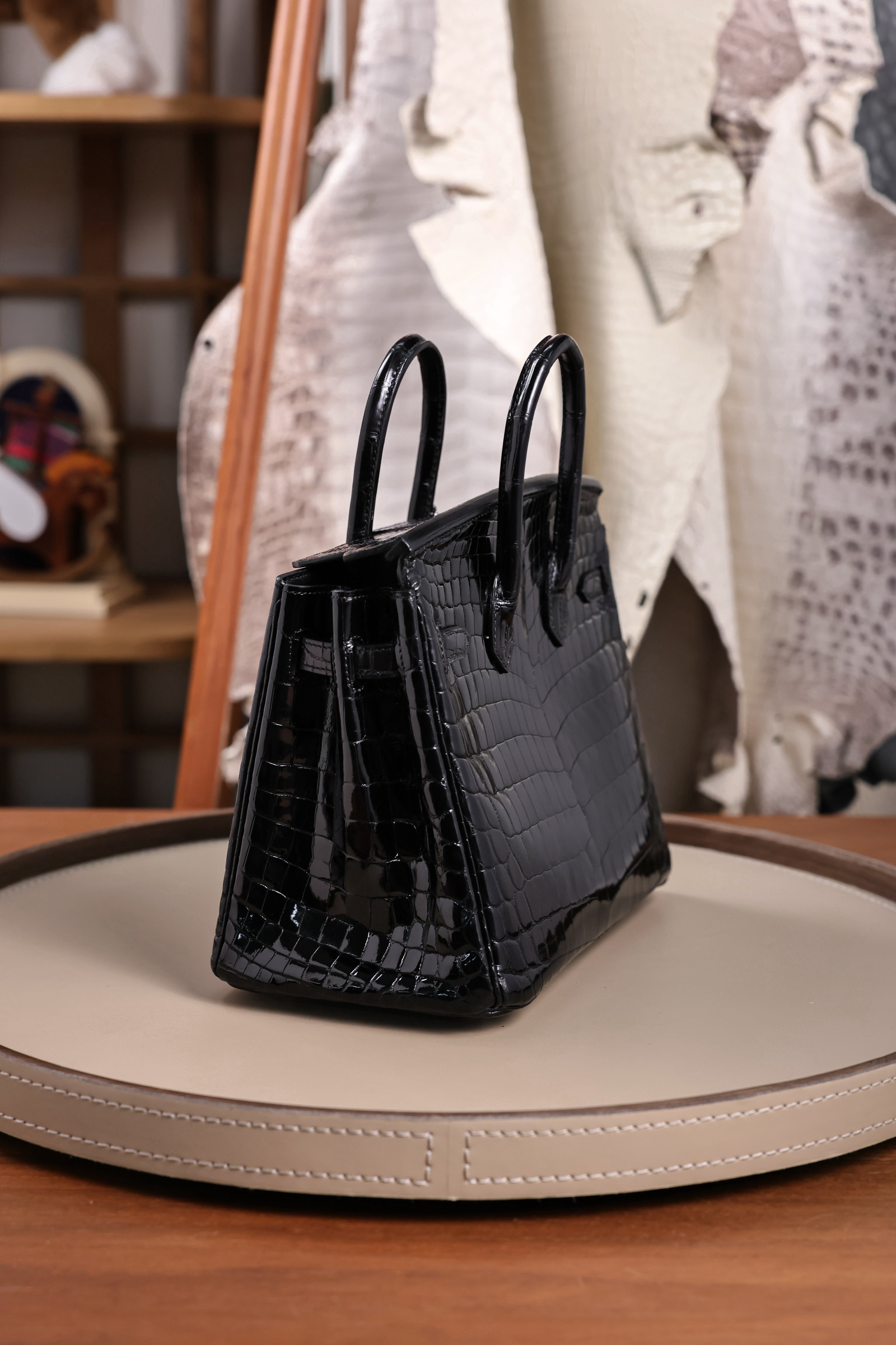 BK-2024 All Handmade sliver Hardware Nior Bright surface Porosus Crocodile leather