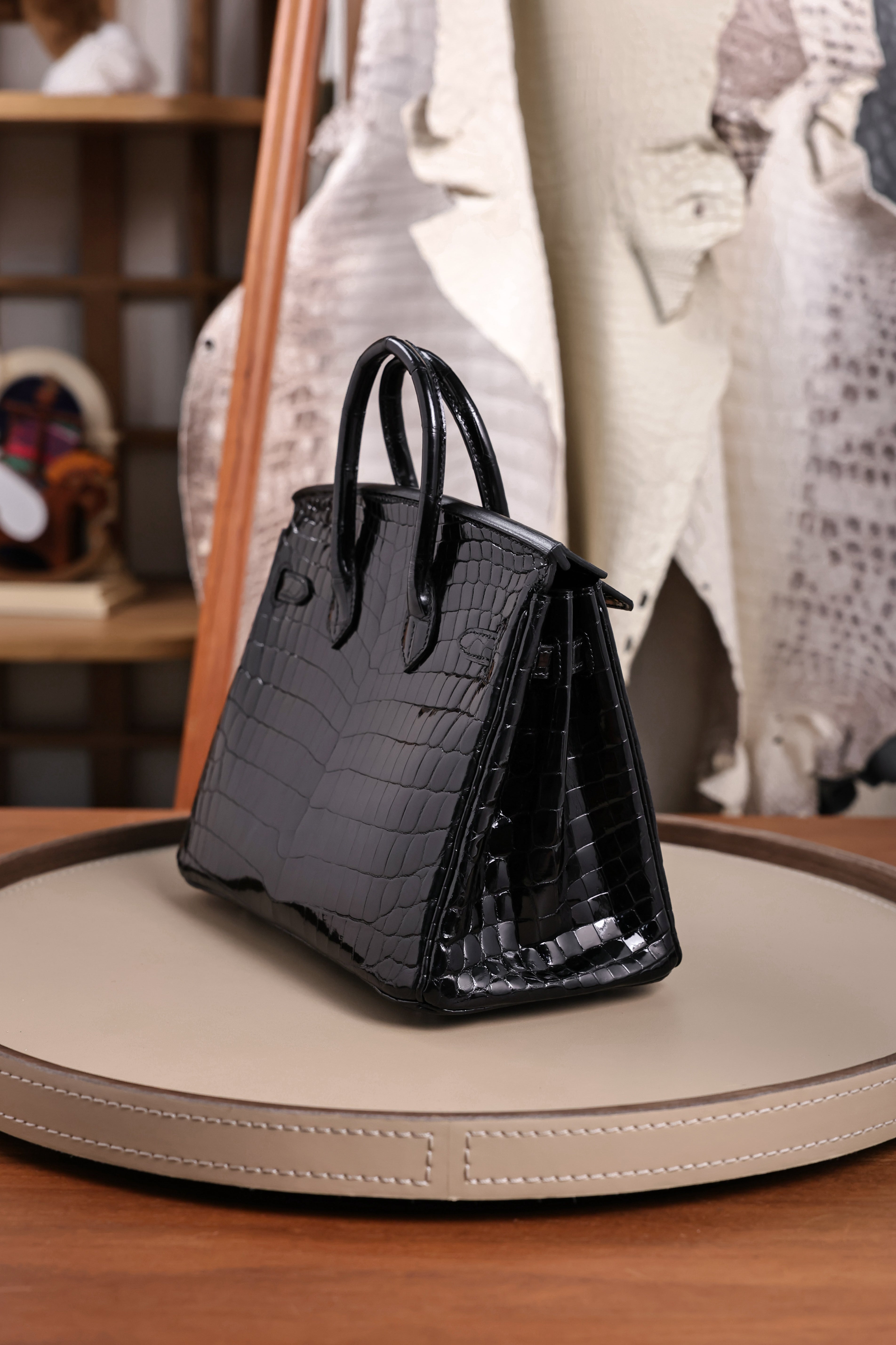 BK-2024 All Handmade sliver Hardware Nior Bright surface Porosus Crocodile leather