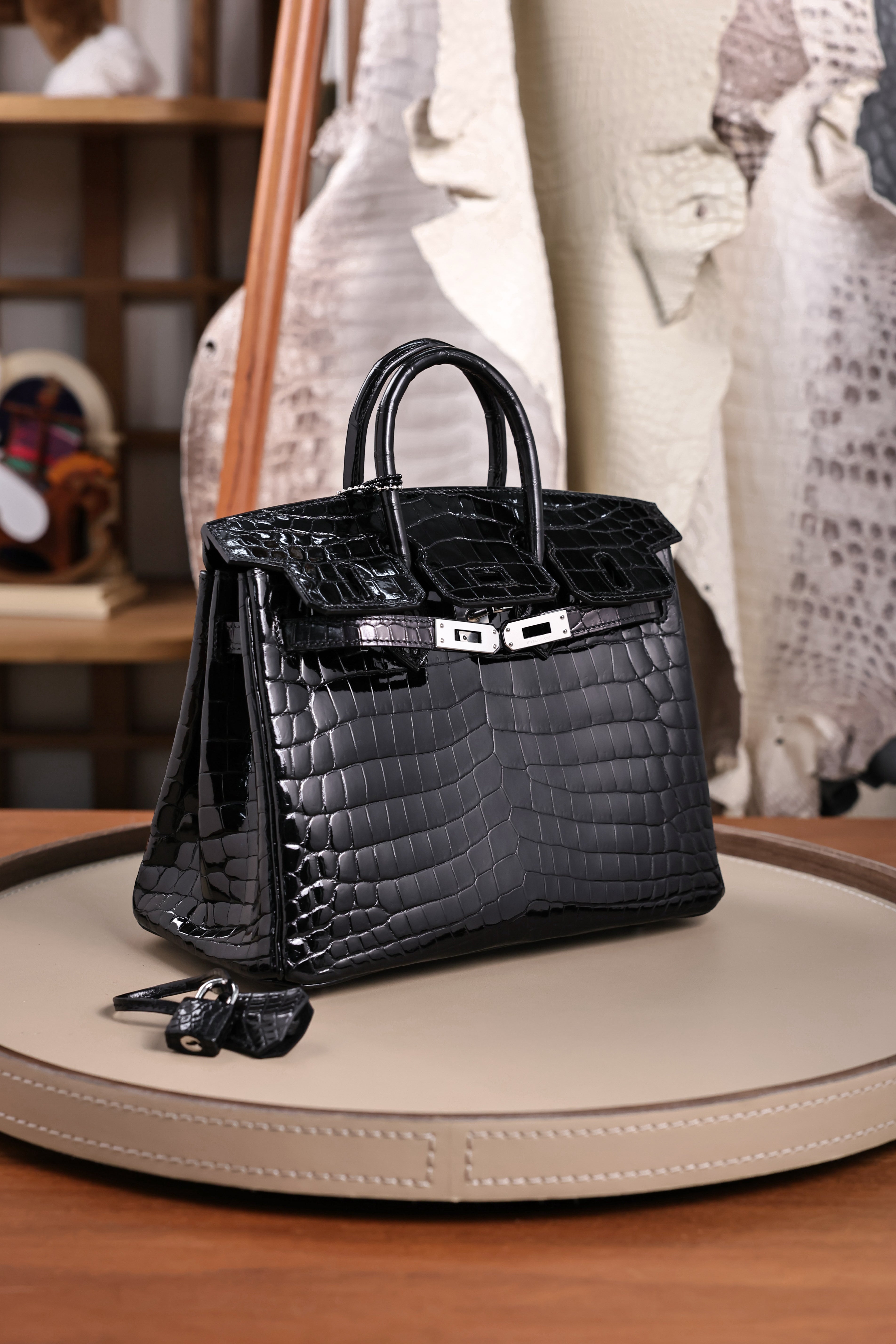 BK-2024 All Handmade sliver Hardware Nior Bright surface Porosus Crocodile leather