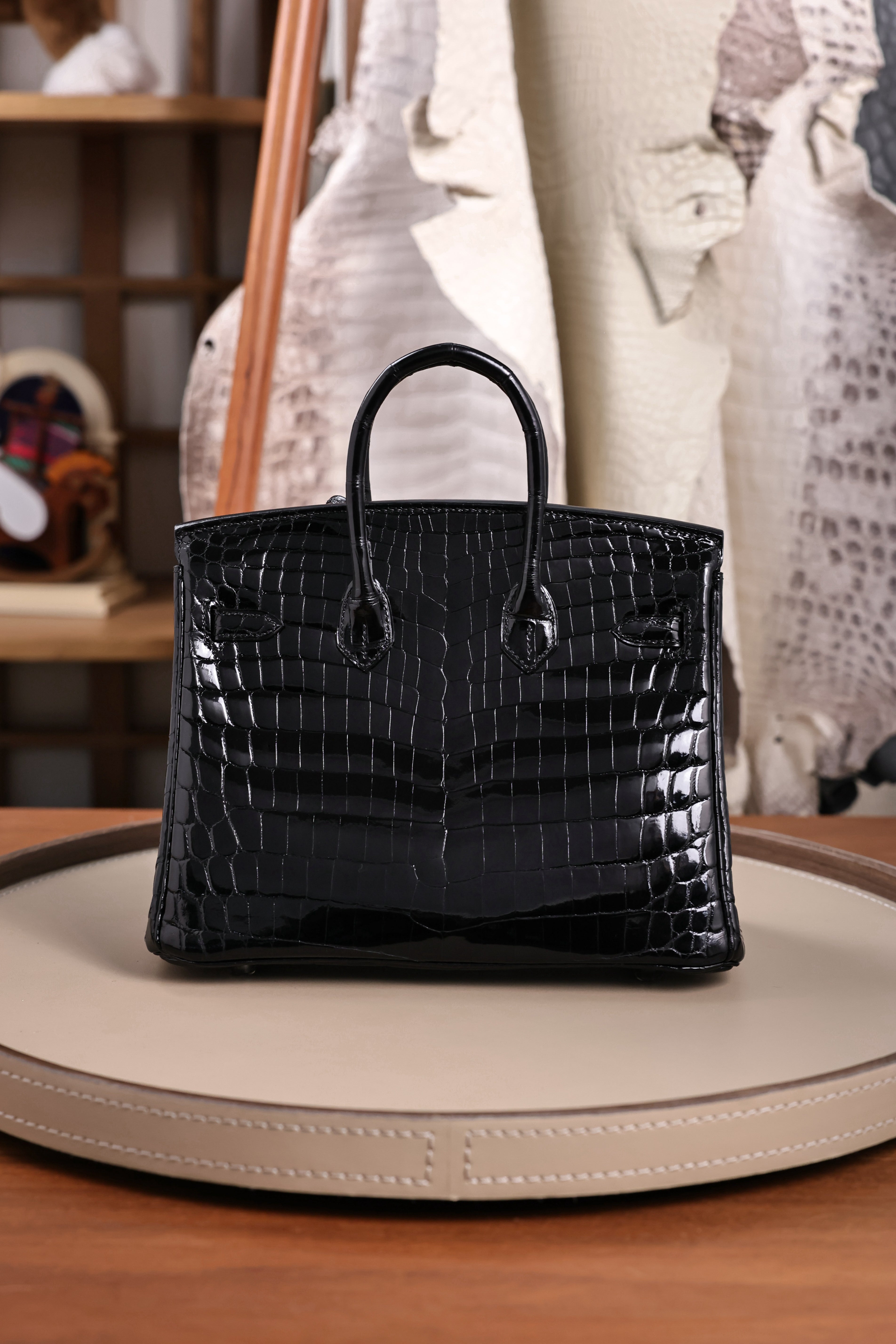 BK-2024 All Handmade sliver Hardware Nior Bright surface Porosus Crocodile leather