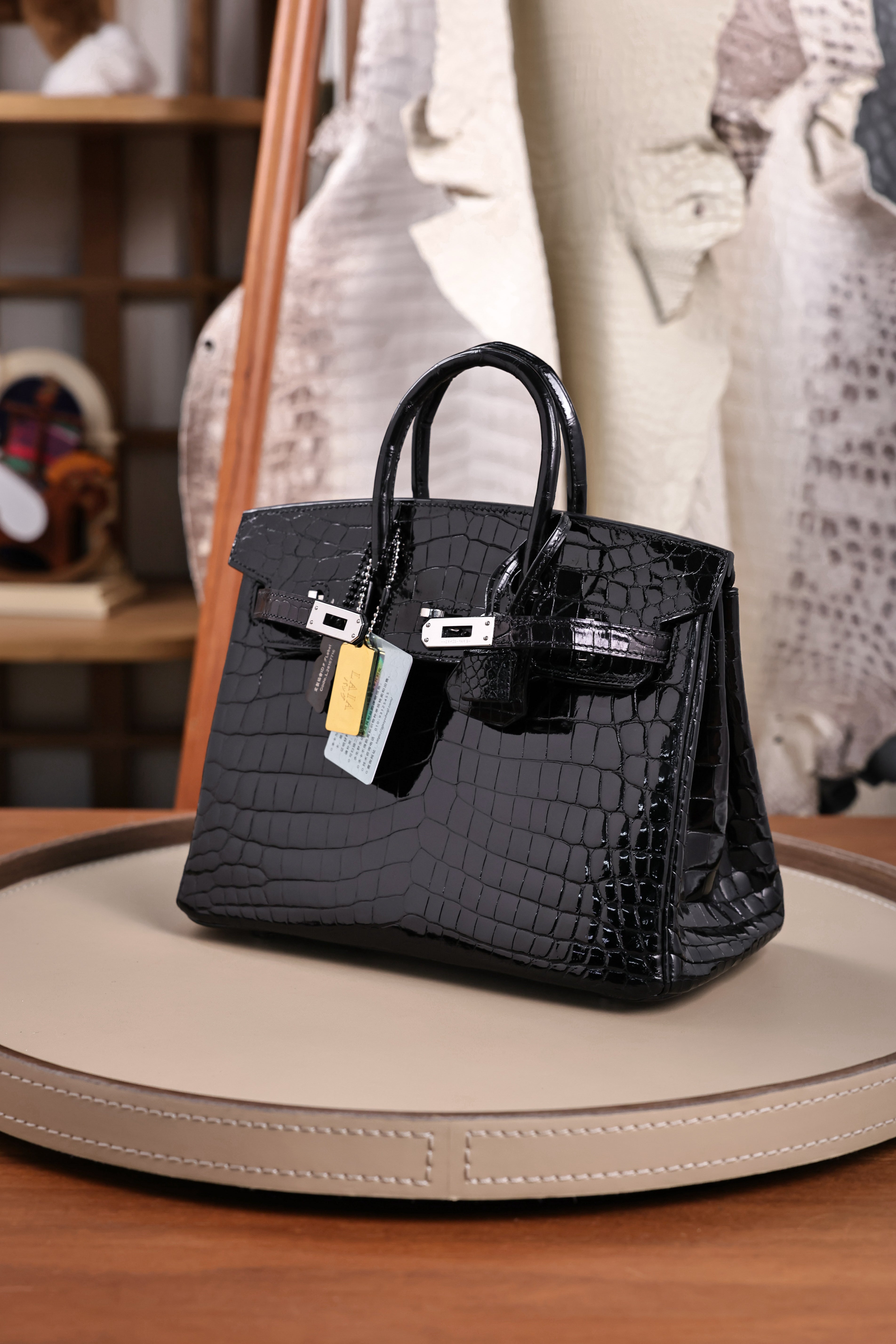 BK-2024 All Handmade sliver Hardware Nior Bright surface Porosus Crocodile leather