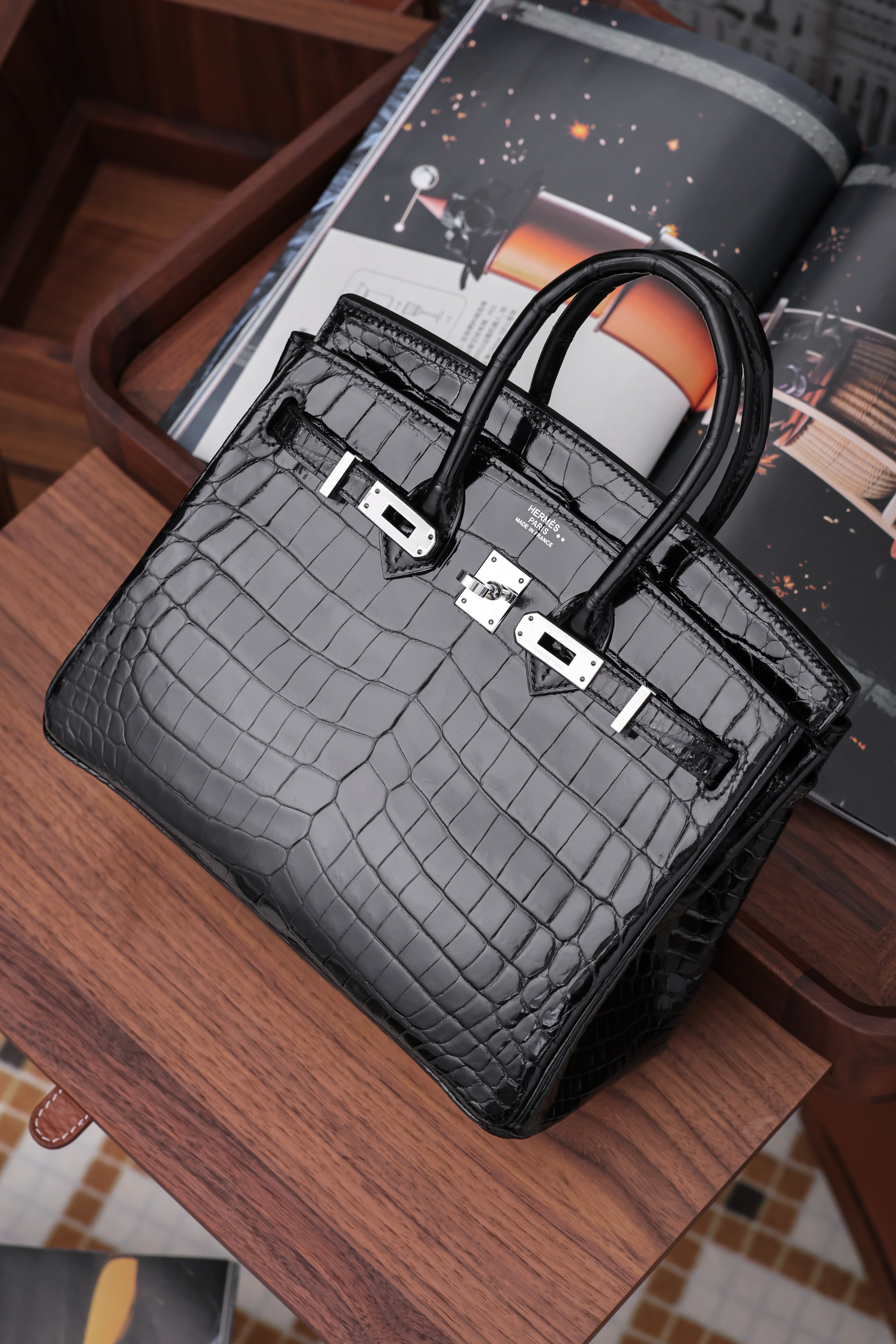 BK-2024 All Handmade sliver Hardware Nior Bright surface Nile crocodile leather