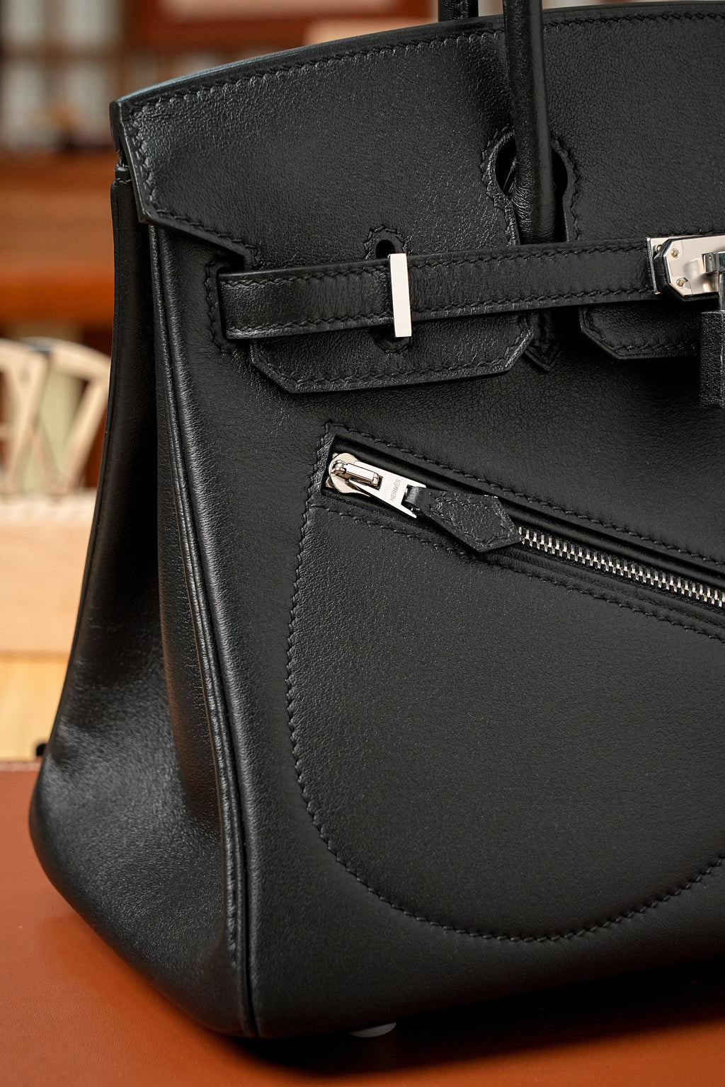 Birkin- All Handmade Golden / Sliver Noir swift leather