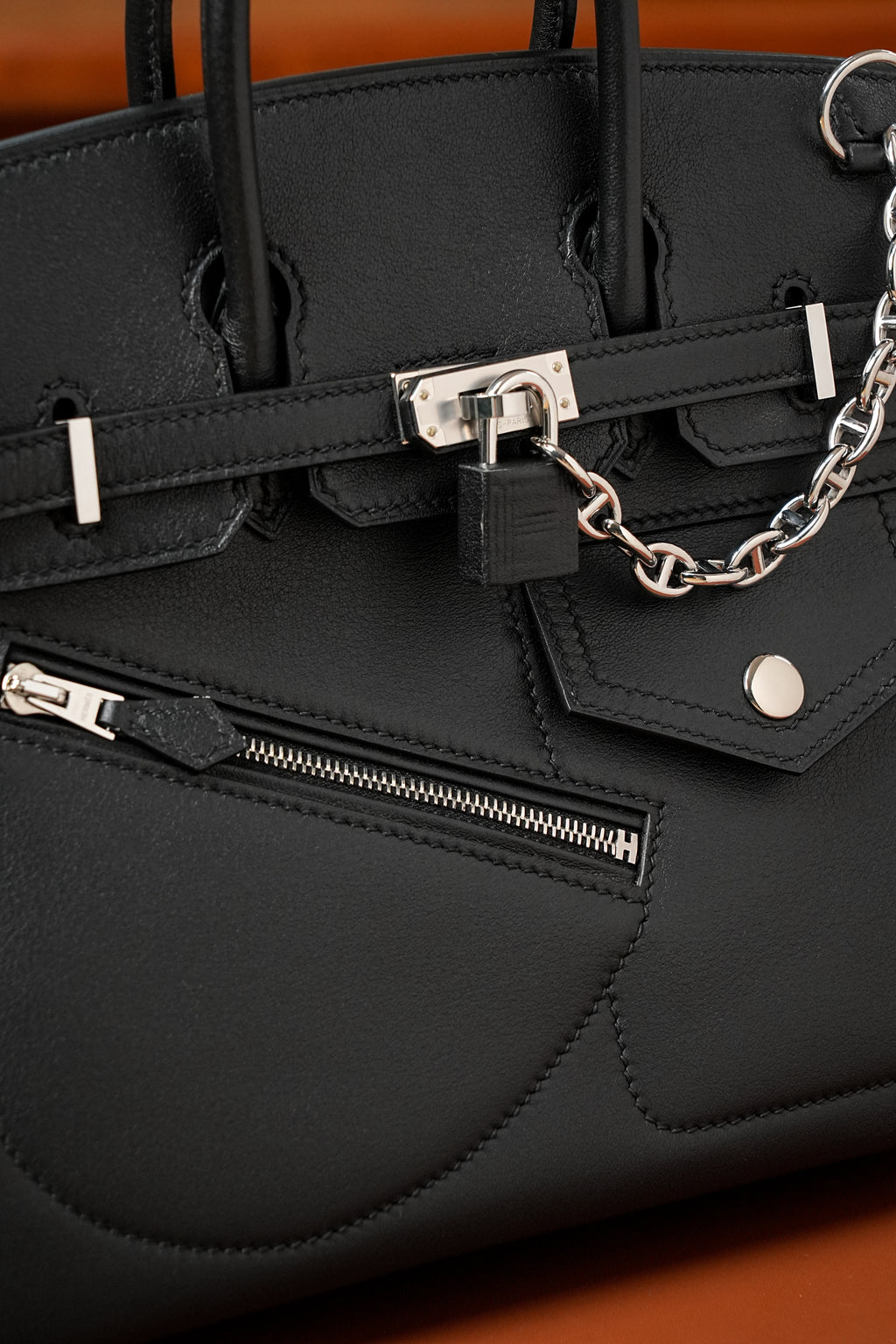 Birkin- All Handmade Golden / Sliver Noir swift leather