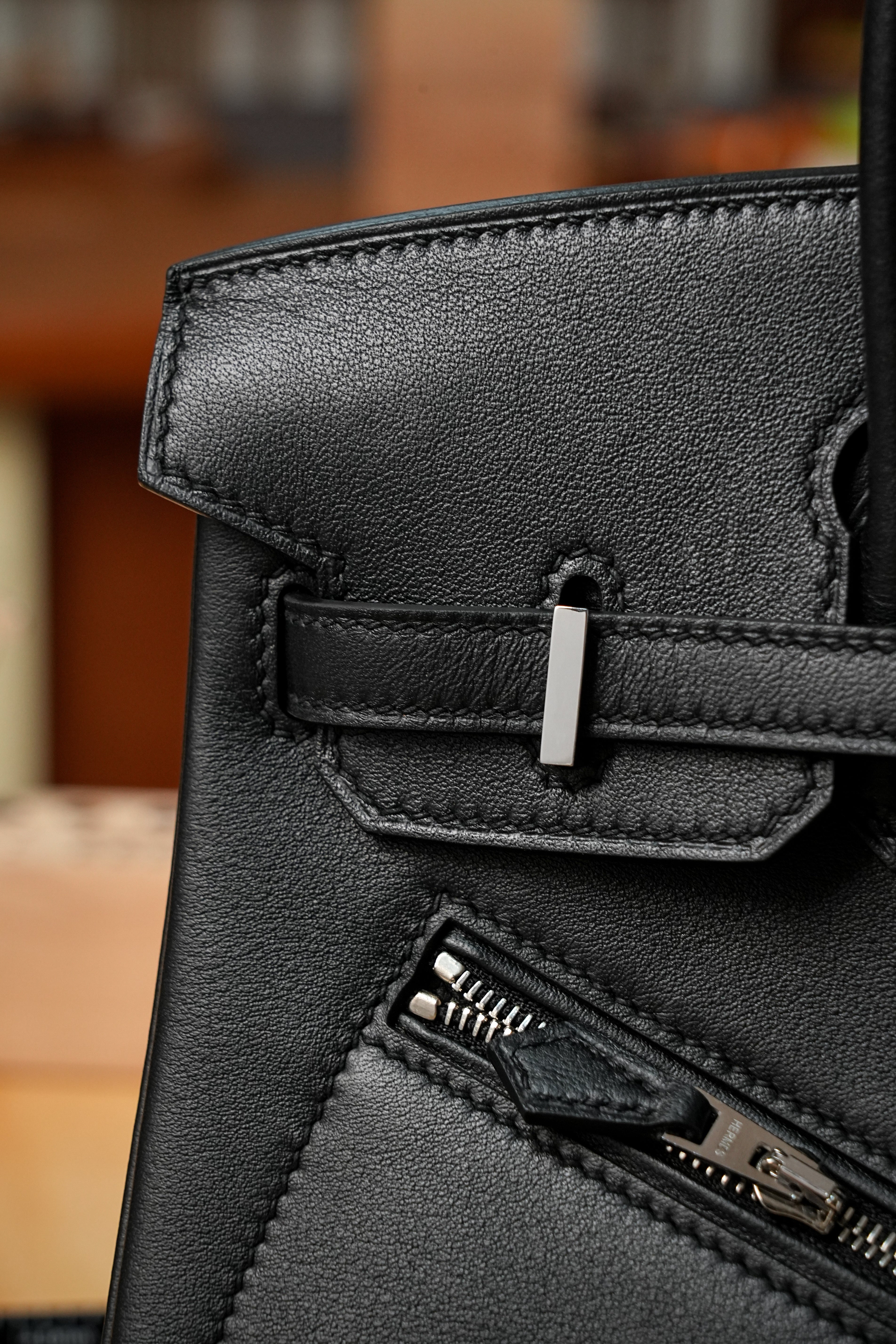 Birkin- All Handmade Golden / Sliver Noir swift leather