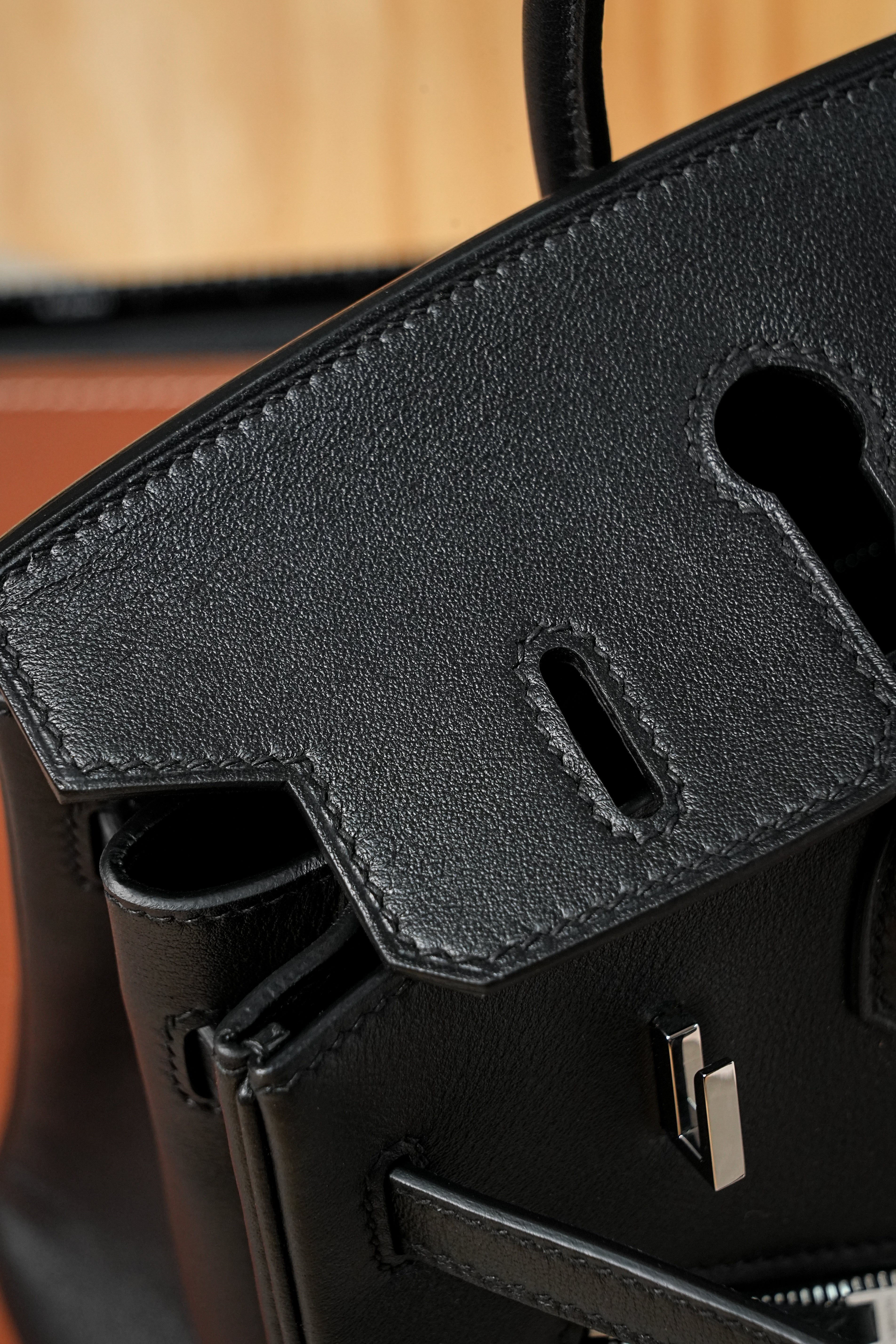 Birkin- All Handmade Golden / Sliver Noir swift leather