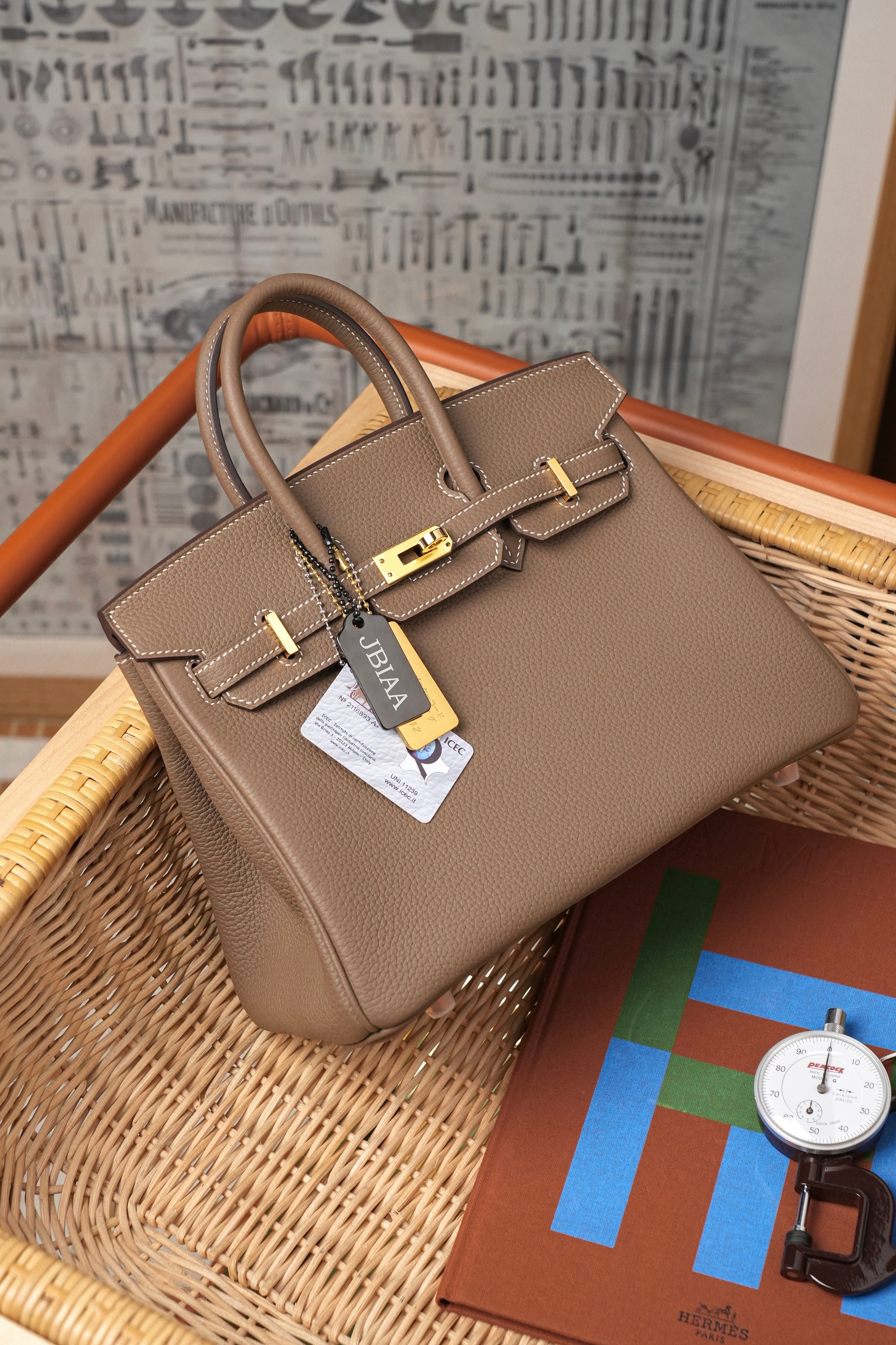 Birkin- All Handmade Golden / Sliver Etoupe swift leather