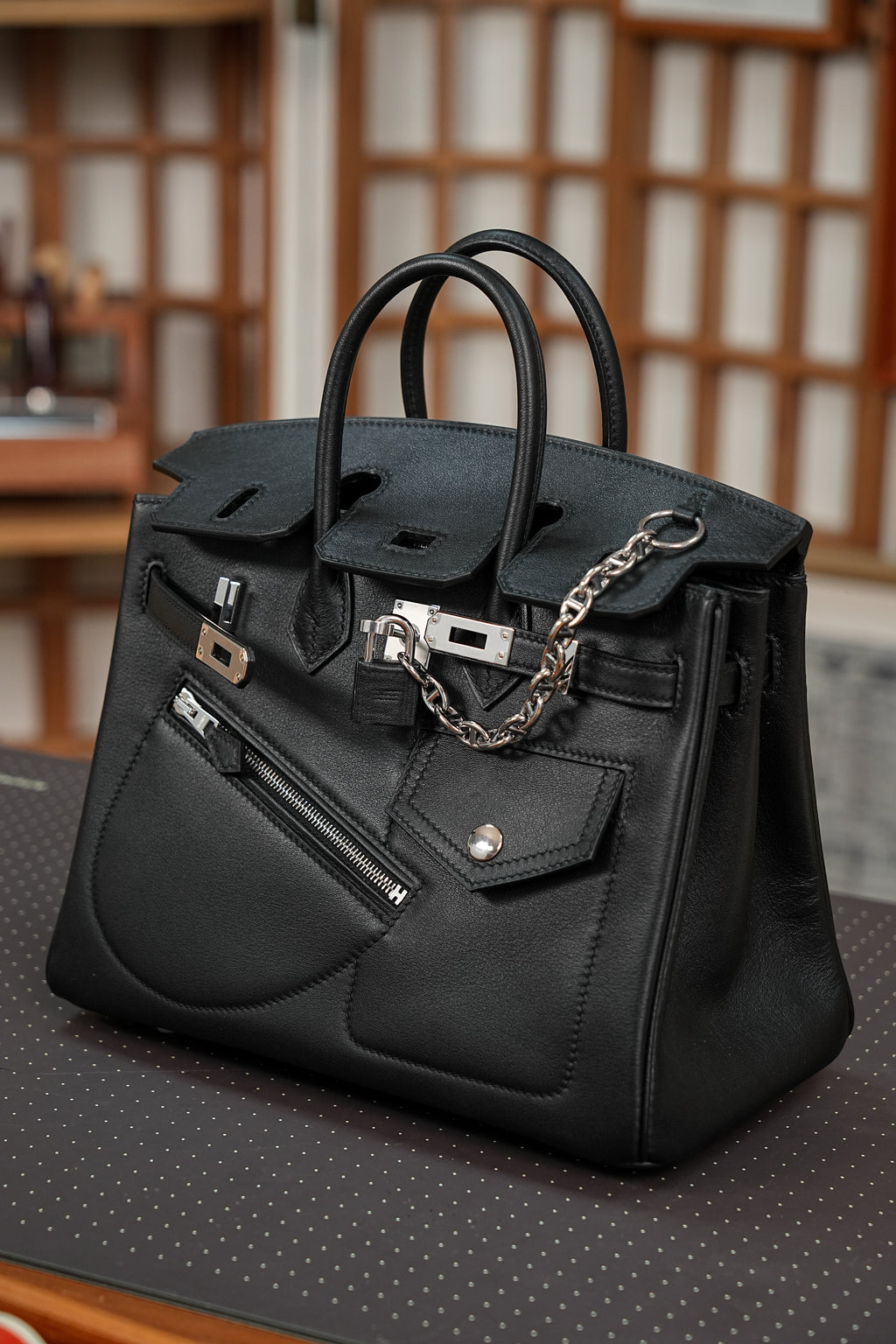 Birkin- All Handmade Golden / Sliver Noir swift leather