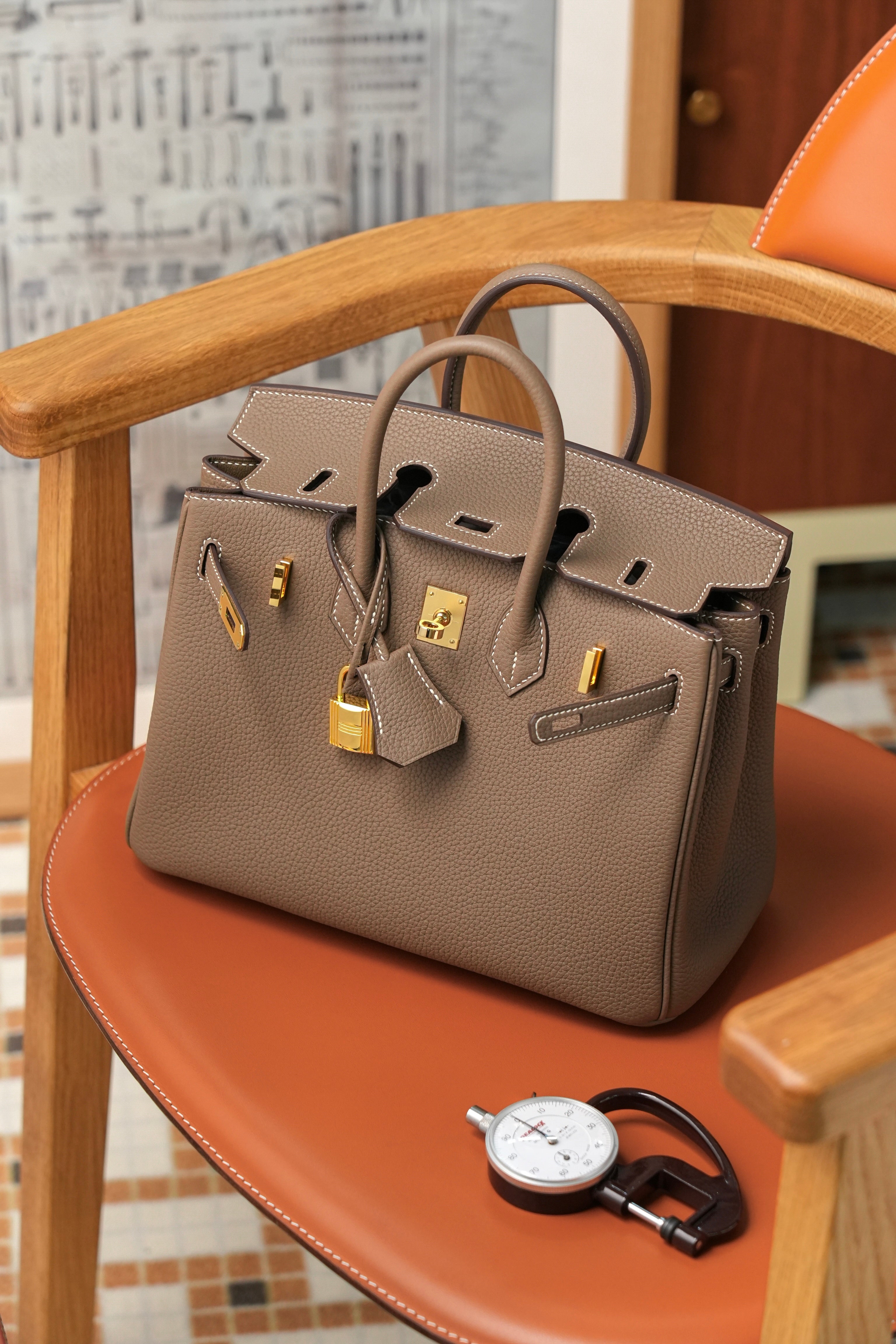 Birkin- All Handmade Golden / Sliver Etoupe swift leather