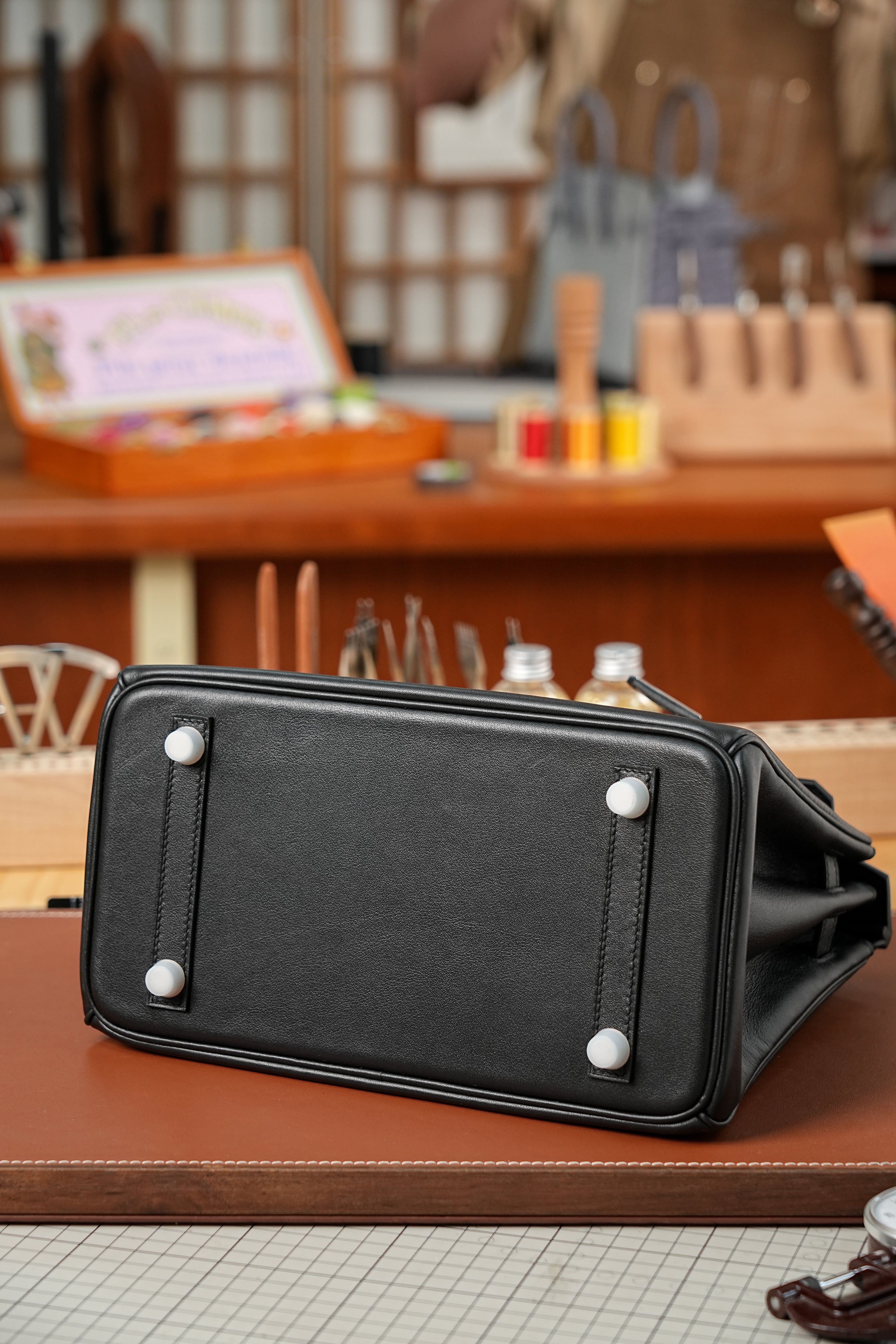 Birkin- All Handmade Golden / Sliver Noir swift leather