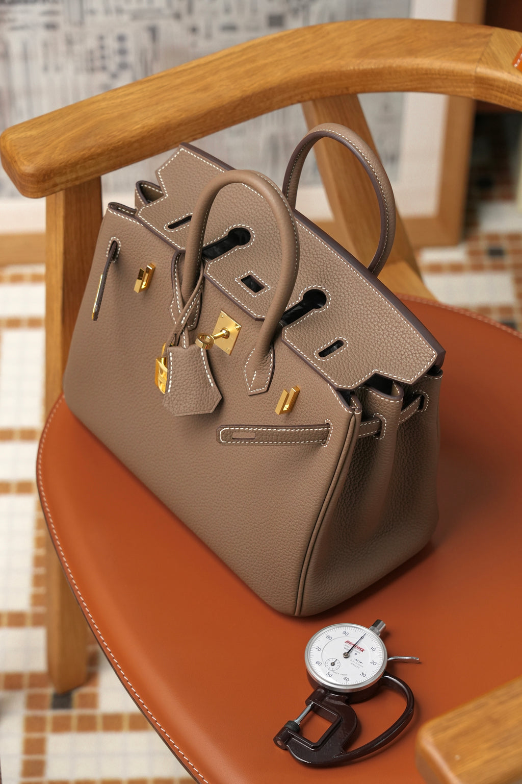 Birkin- All Handmade Golden / Sliver Etoupe swift leather