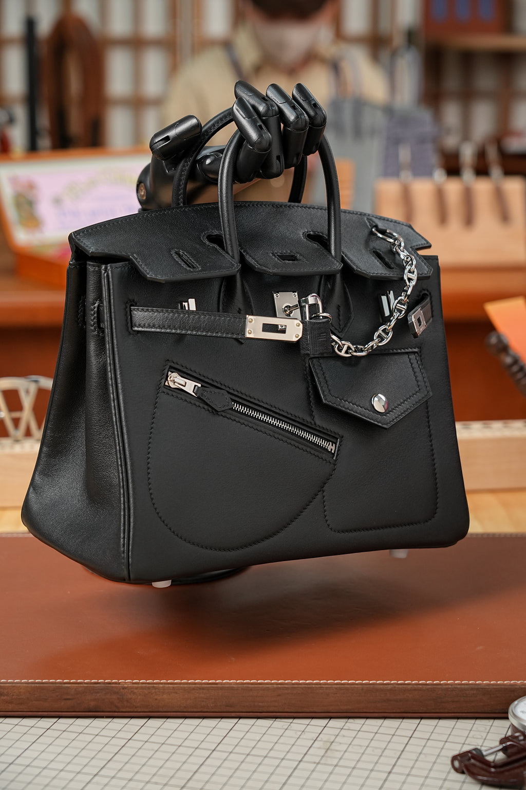 Birkin- All Handmade Golden / Sliver Noir swift leather