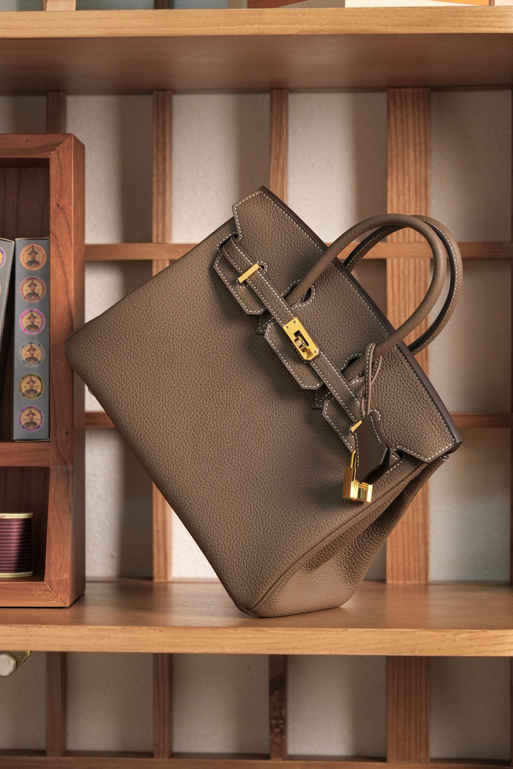 Birkin- All Handmade Golden / Sliver Etoupe swift leather