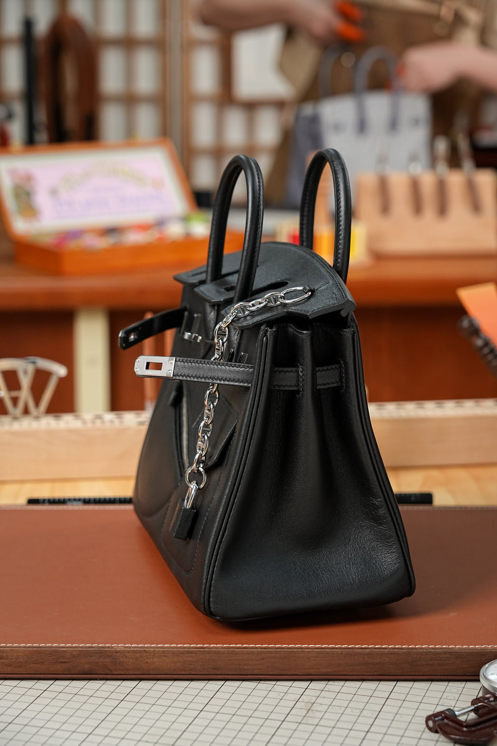 Birkin- All Handmade Golden / Sliver Noir swift leather