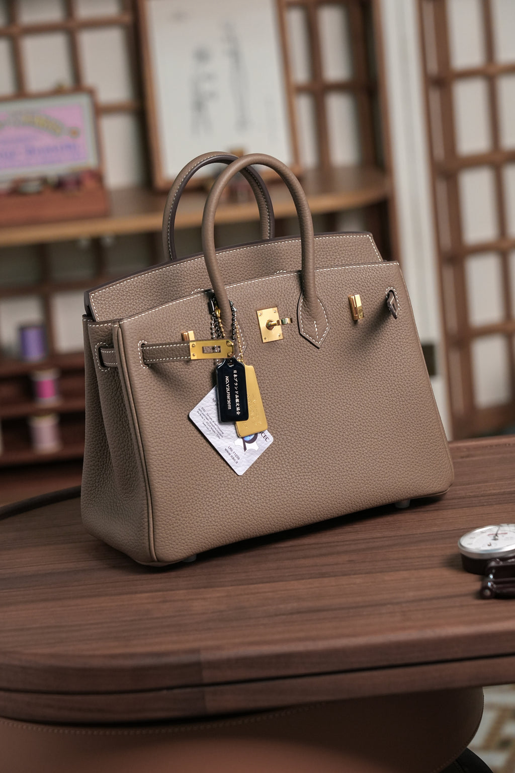 Birkin- All Handmade Golden / Sliver Etoupe swift leather