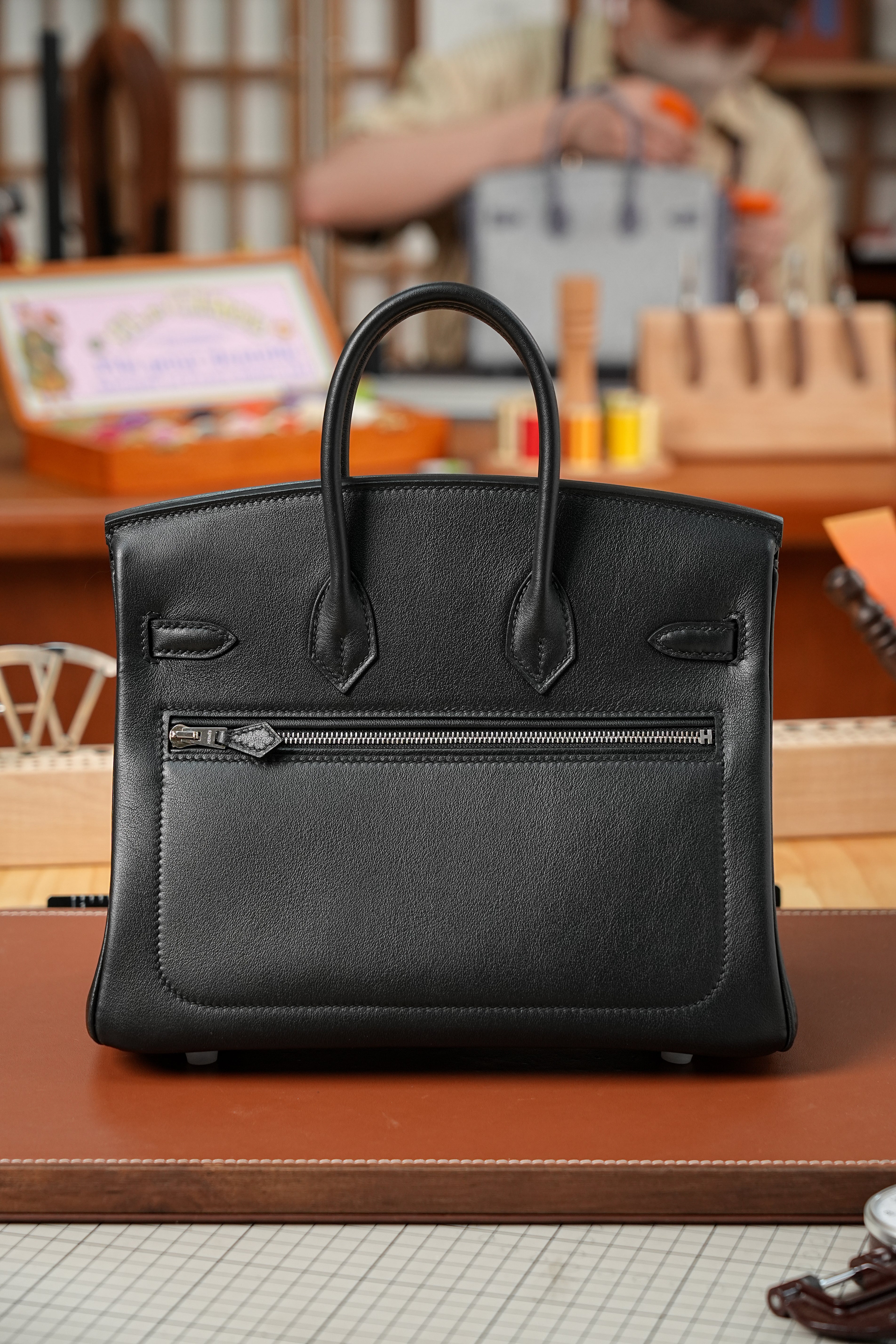 Birkin- All Handmade Golden / Sliver Noir swift leather