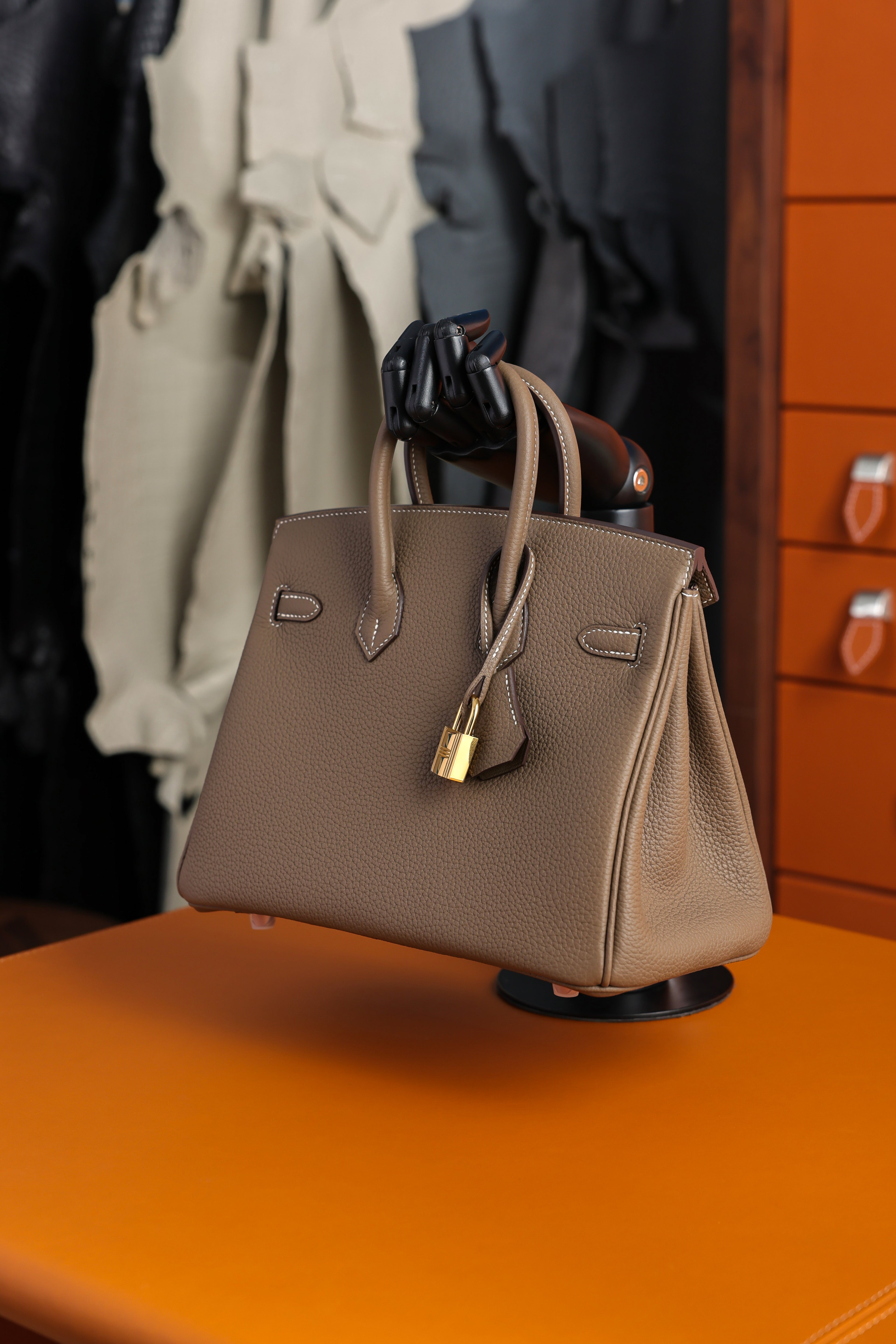 Birkin- All Handmade Golden / Sliver Etoupe swift leather