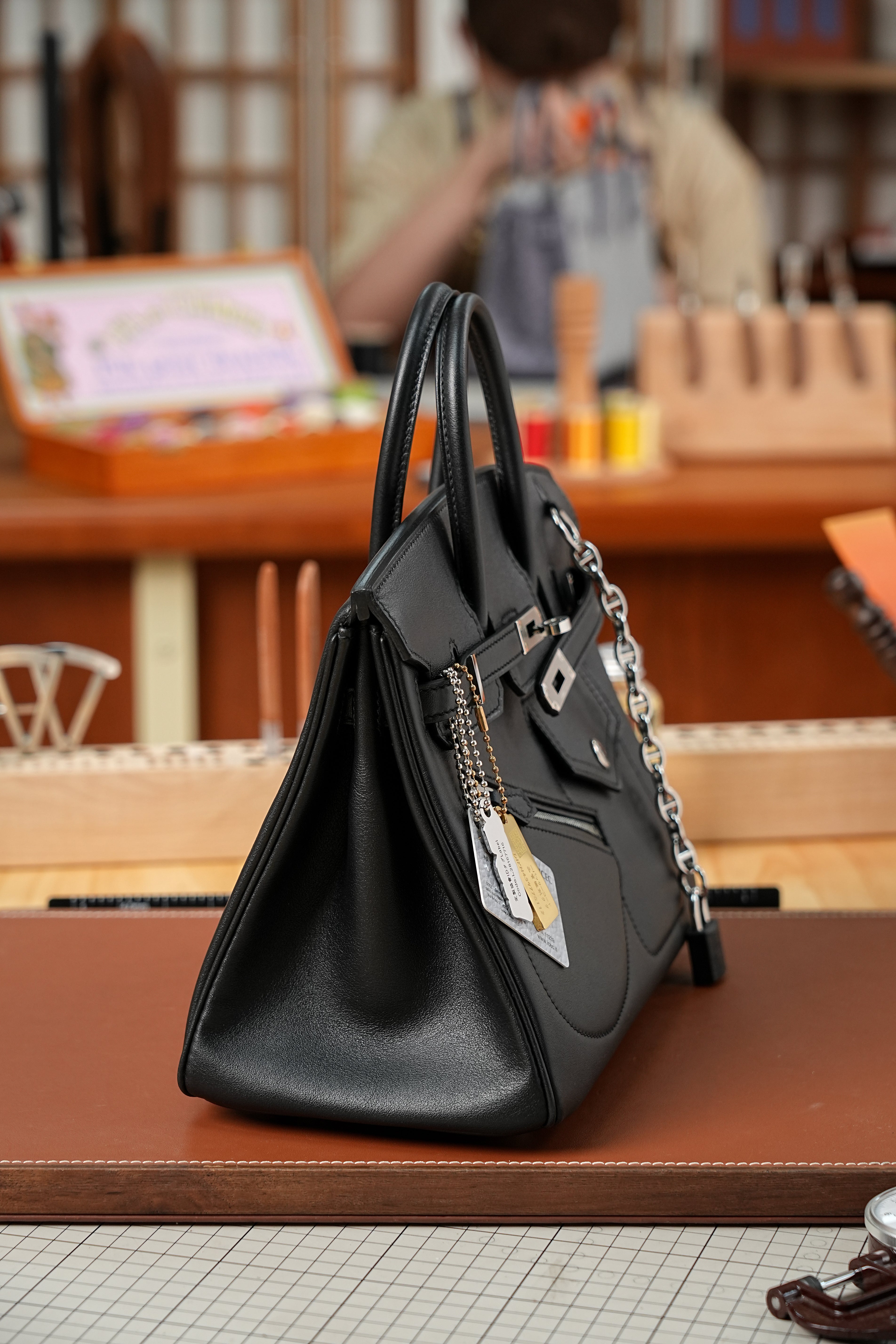 Birkin- All Handmade Golden / Sliver Noir swift leather