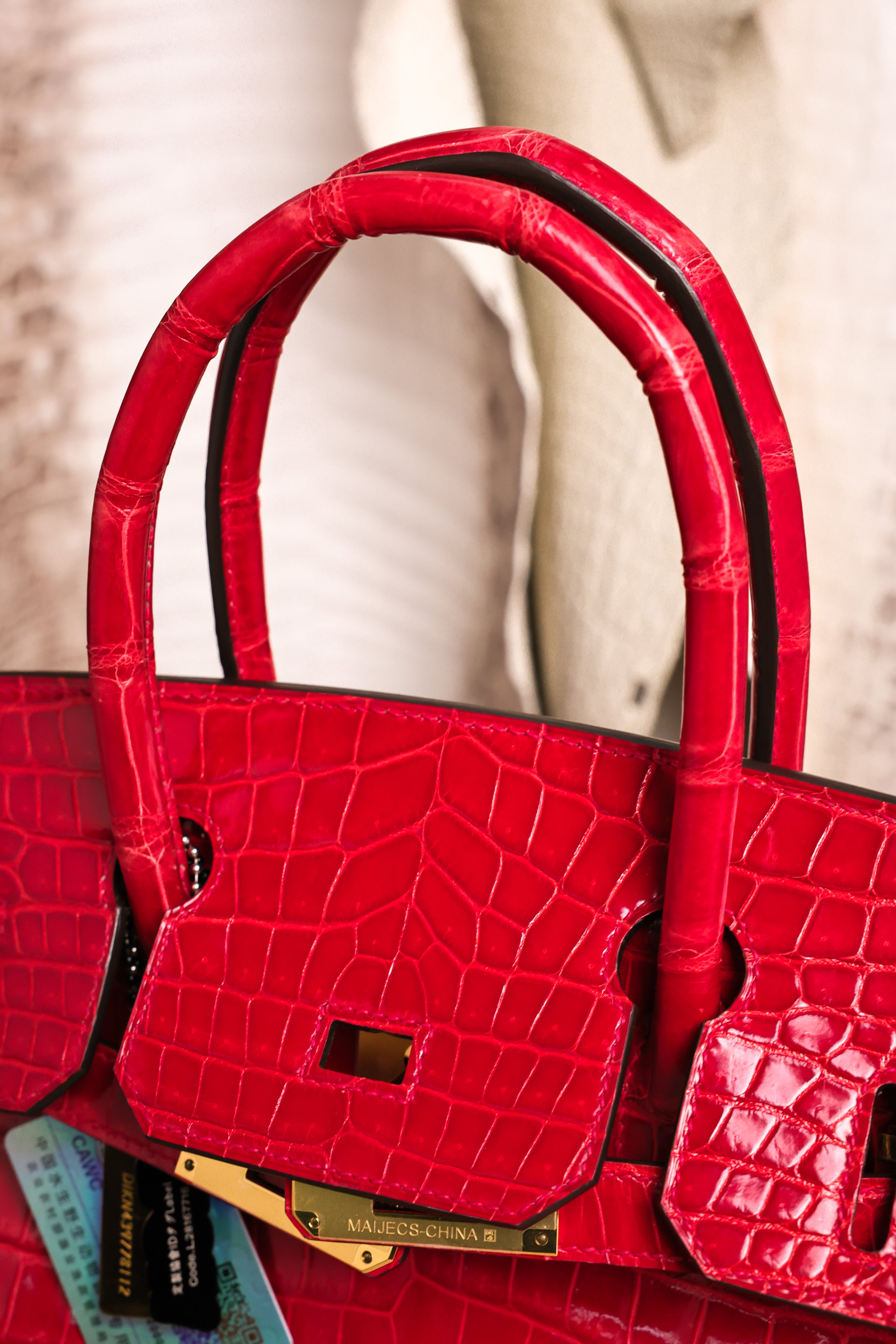 BK-2024 All Handmade Golden / Sliver Hardware Braise  Bright surface Porosus Crocodile leather
