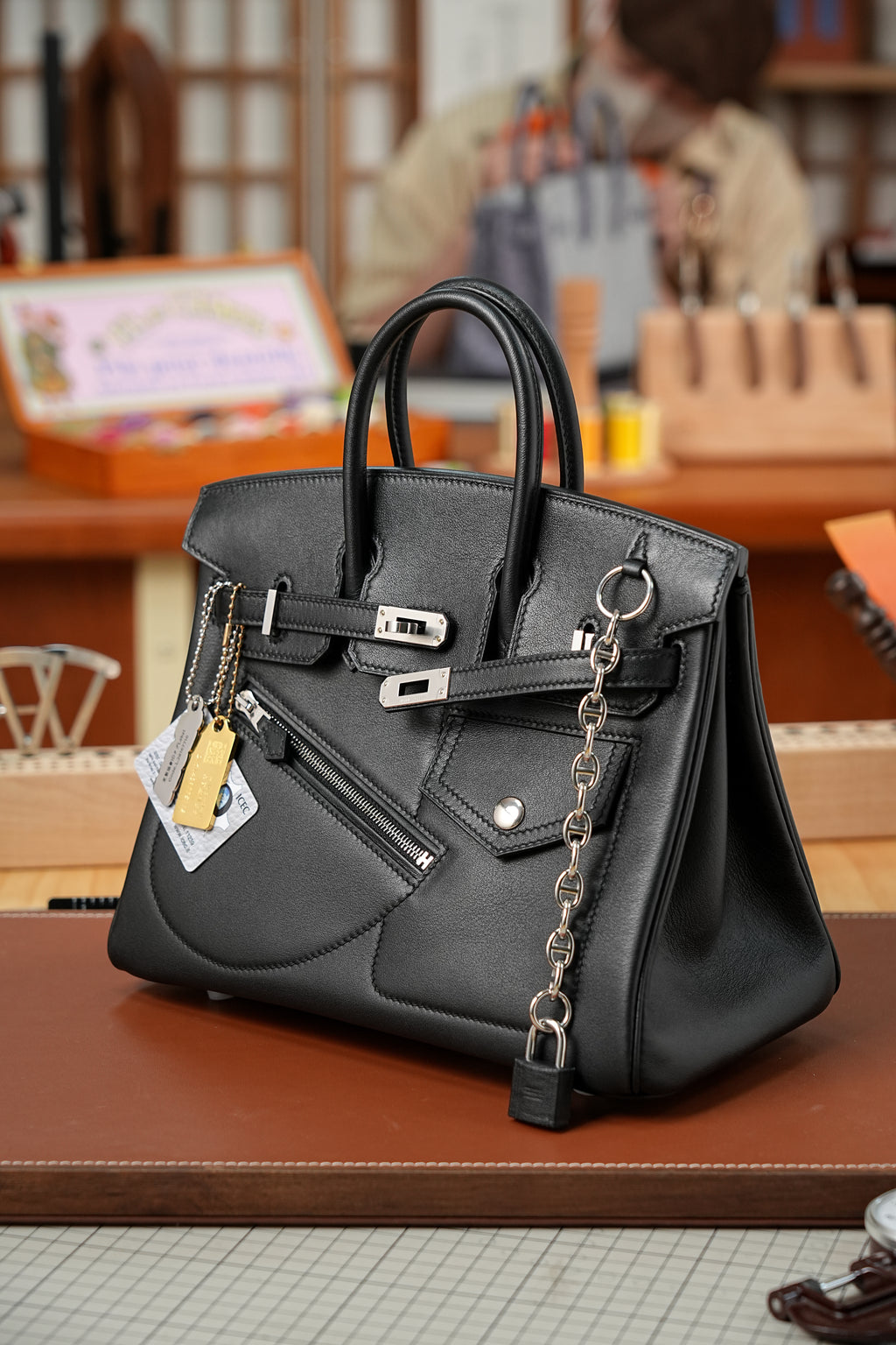 Birkin- All Handmade Golden / Sliver Noir swift leather