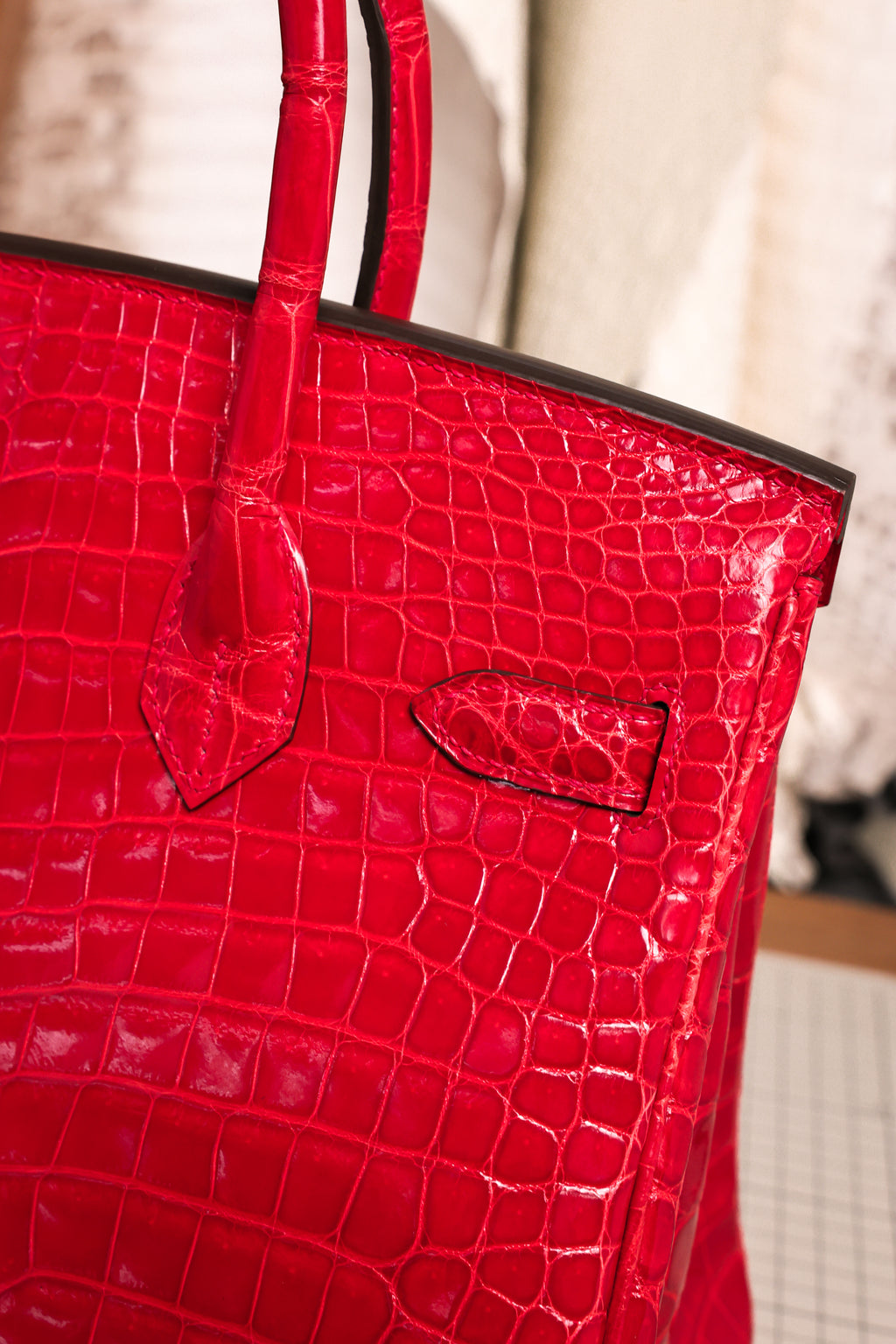 BK-2024 All Handmade Golden / Sliver Hardware Braise  Bright surface Porosus Crocodile leather