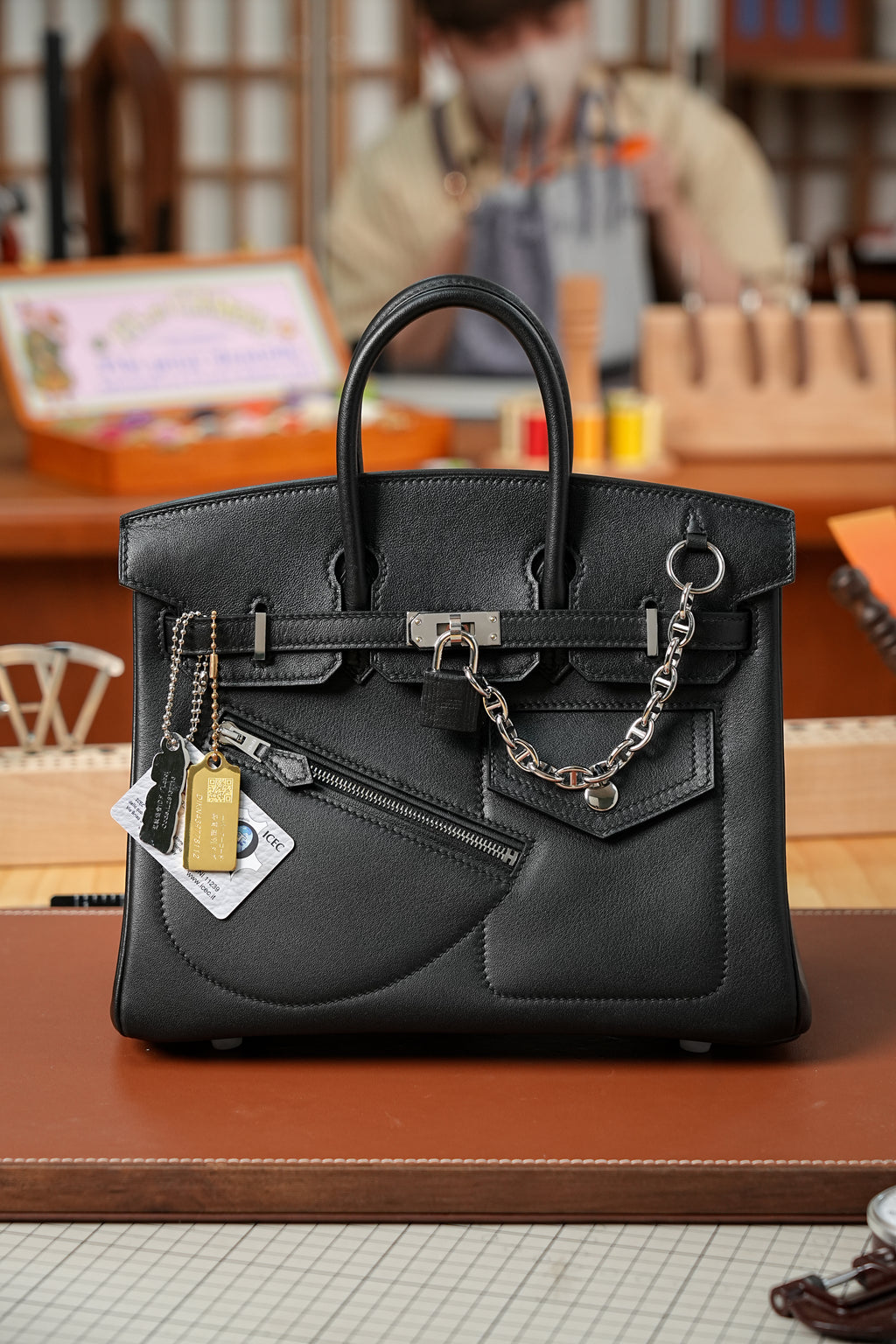 Birkin- All Handmade Golden / Sliver Noir swift leather