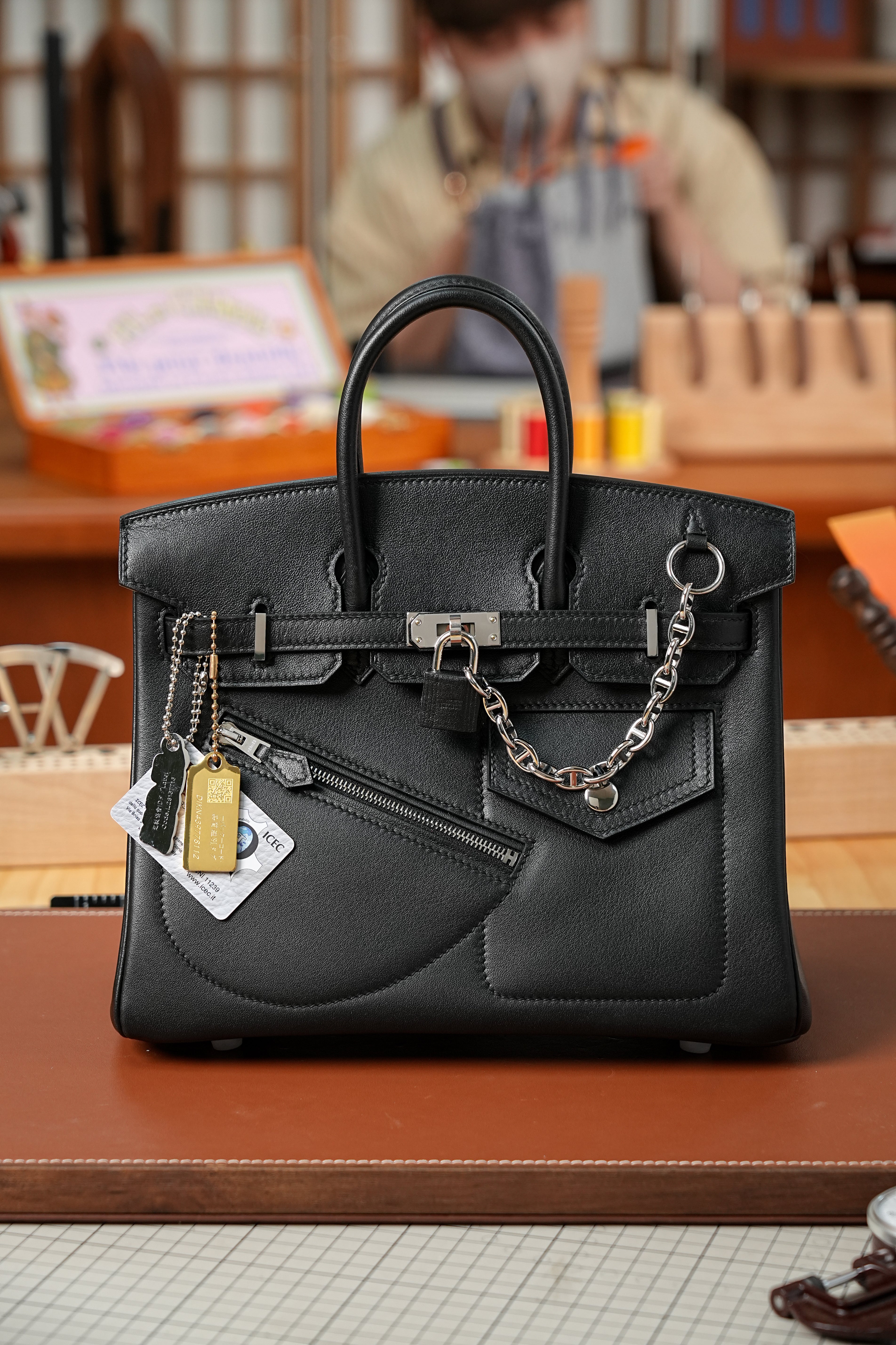 Birkin- All Handmade Golden / Sliver Noir swift leather