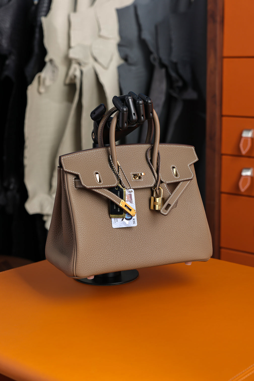 Birkin- All Handmade Golden / Sliver Etoupe swift leather