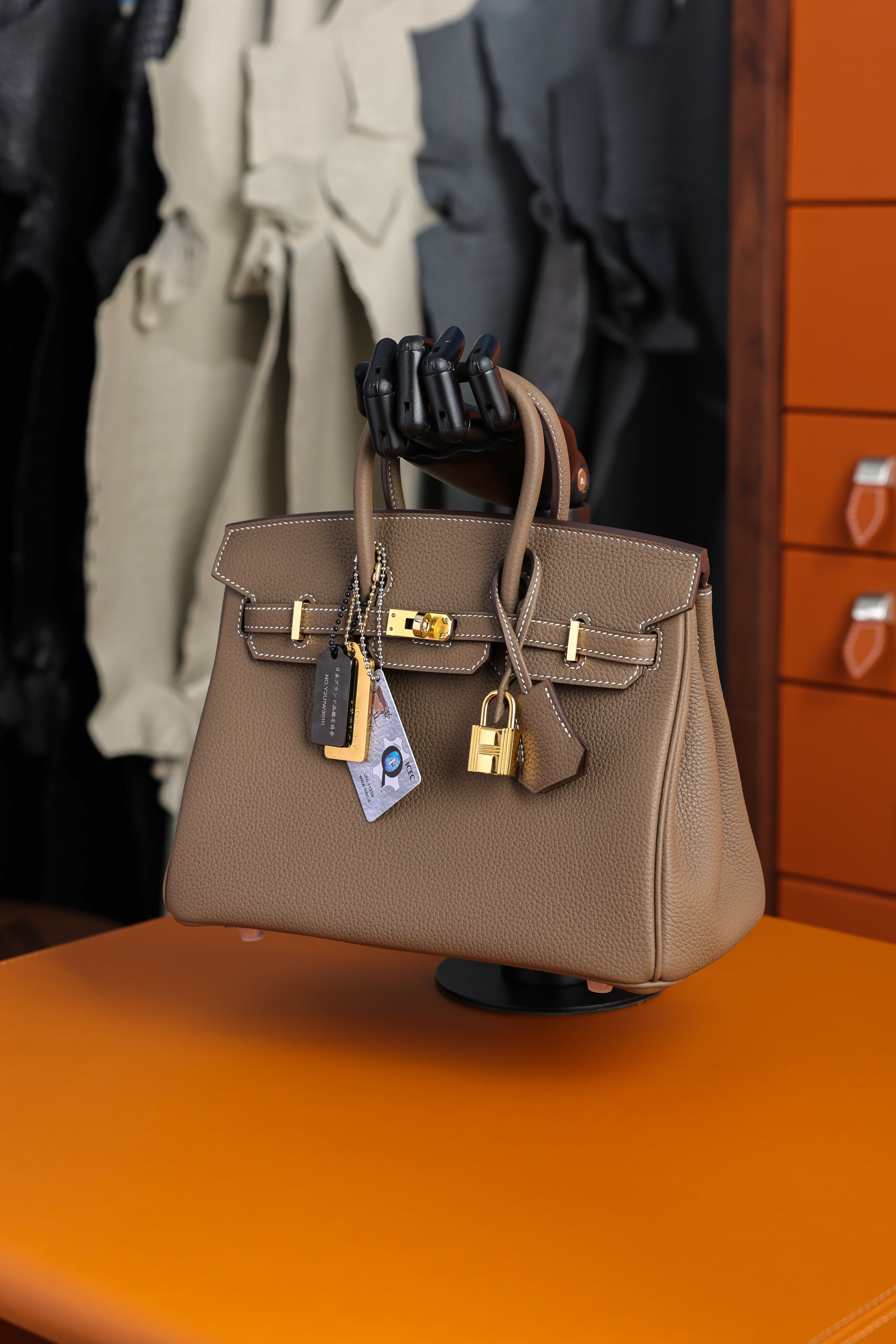 Birkin- All Handmade Golden / Sliver Etoupe swift leather