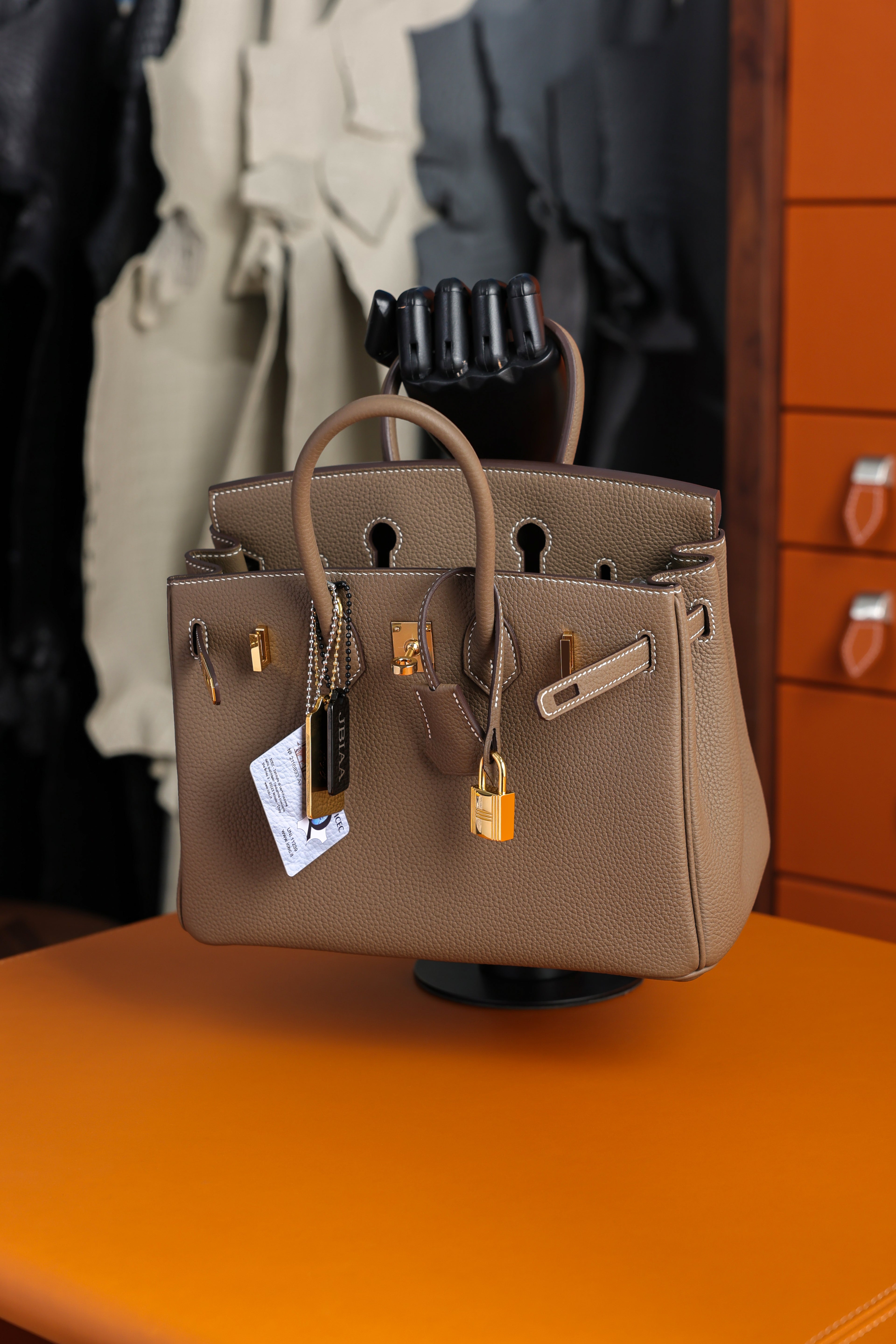 Birkin- All Handmade Golden / Sliver Etoupe swift leather