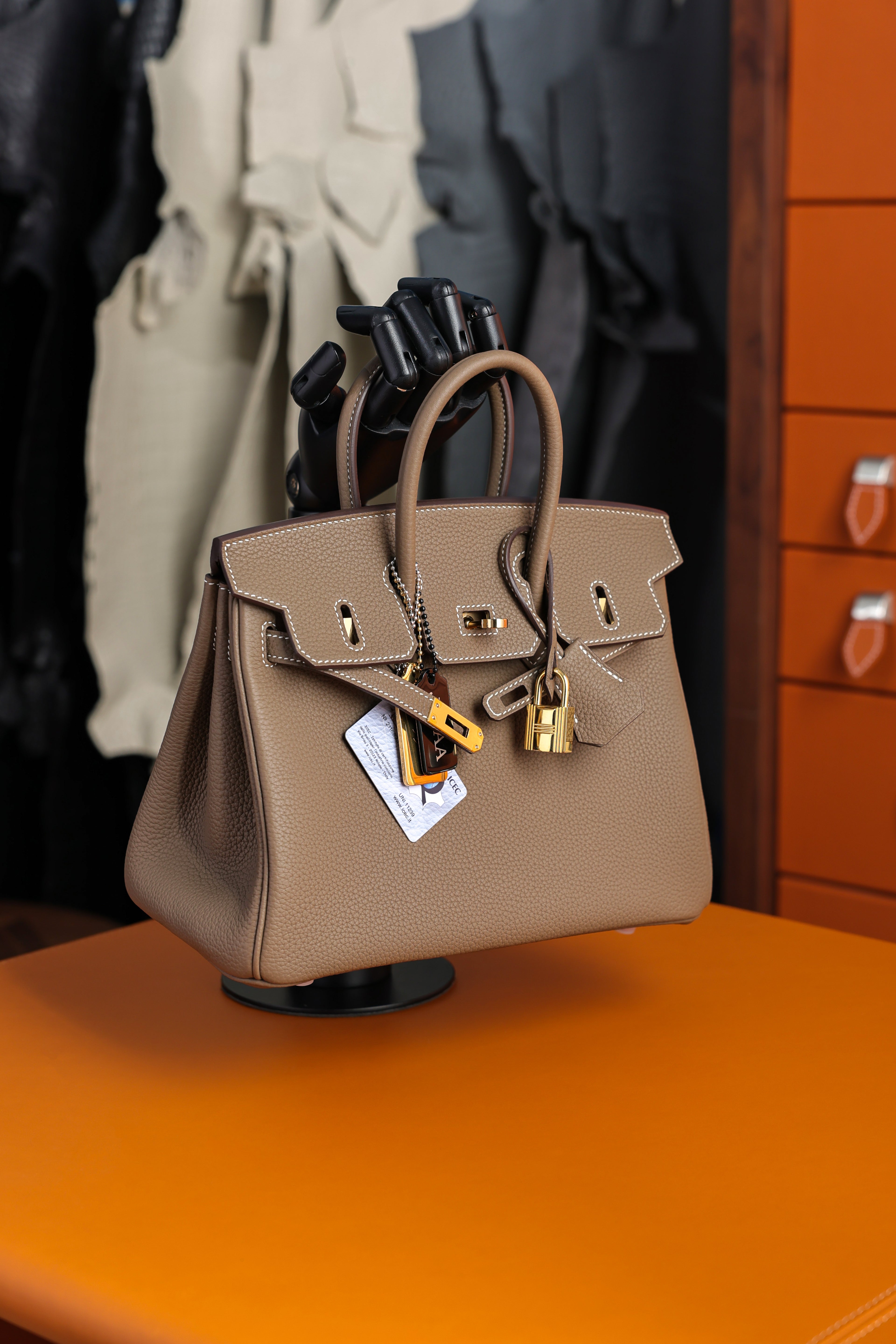 Birkin- All Handmade Golden / Sliver Etoupe swift leather