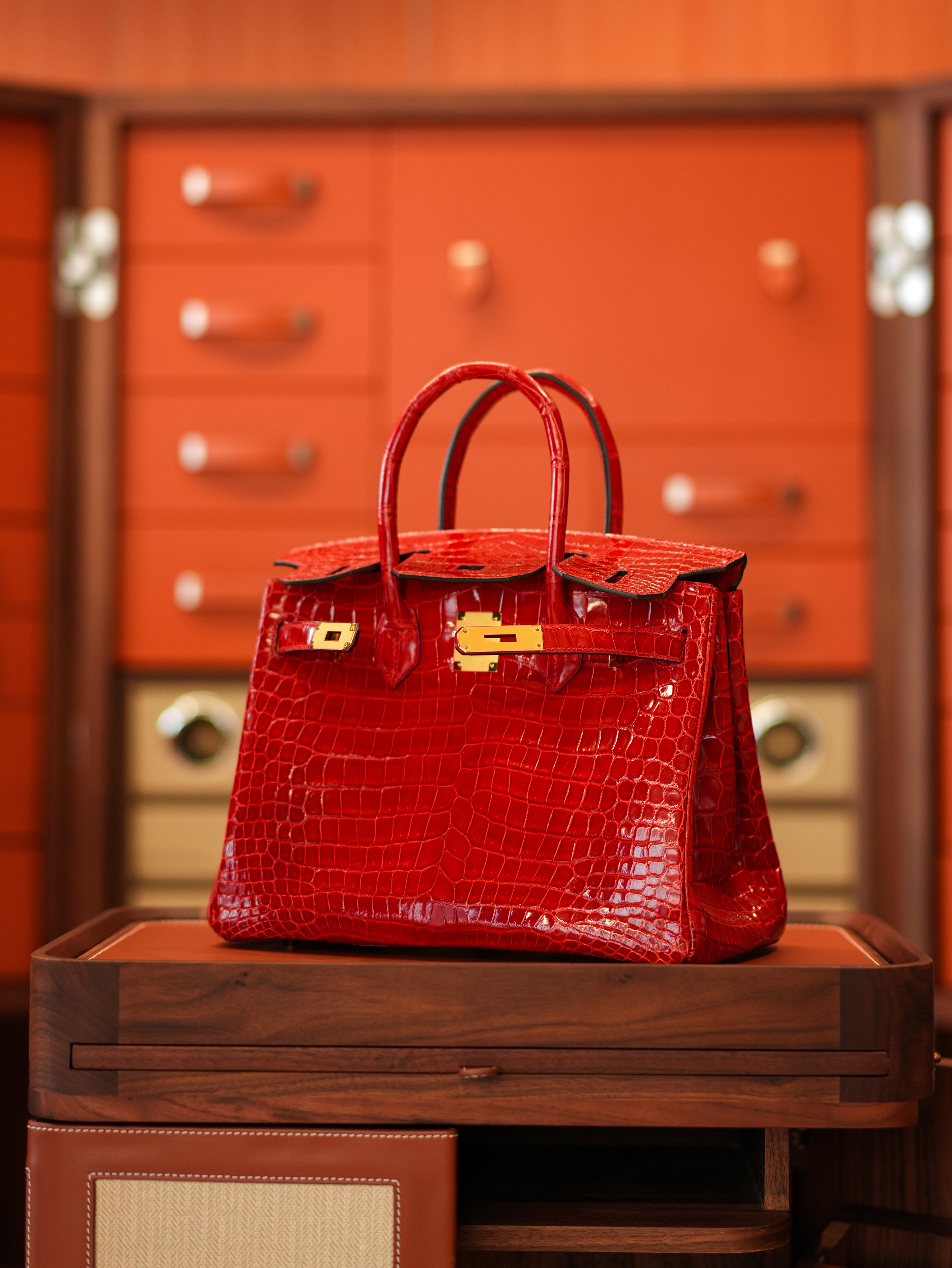 BK-2024 All Handmade Golden / Sliver Hardware Braise  Bright surface Porosus Crocodile leather