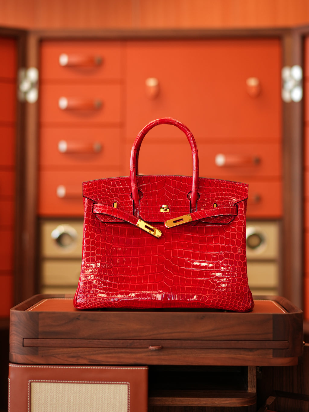 BK-2024 All Handmade Golden / Sliver Hardware Braise  Bright surface Porosus Crocodile leather