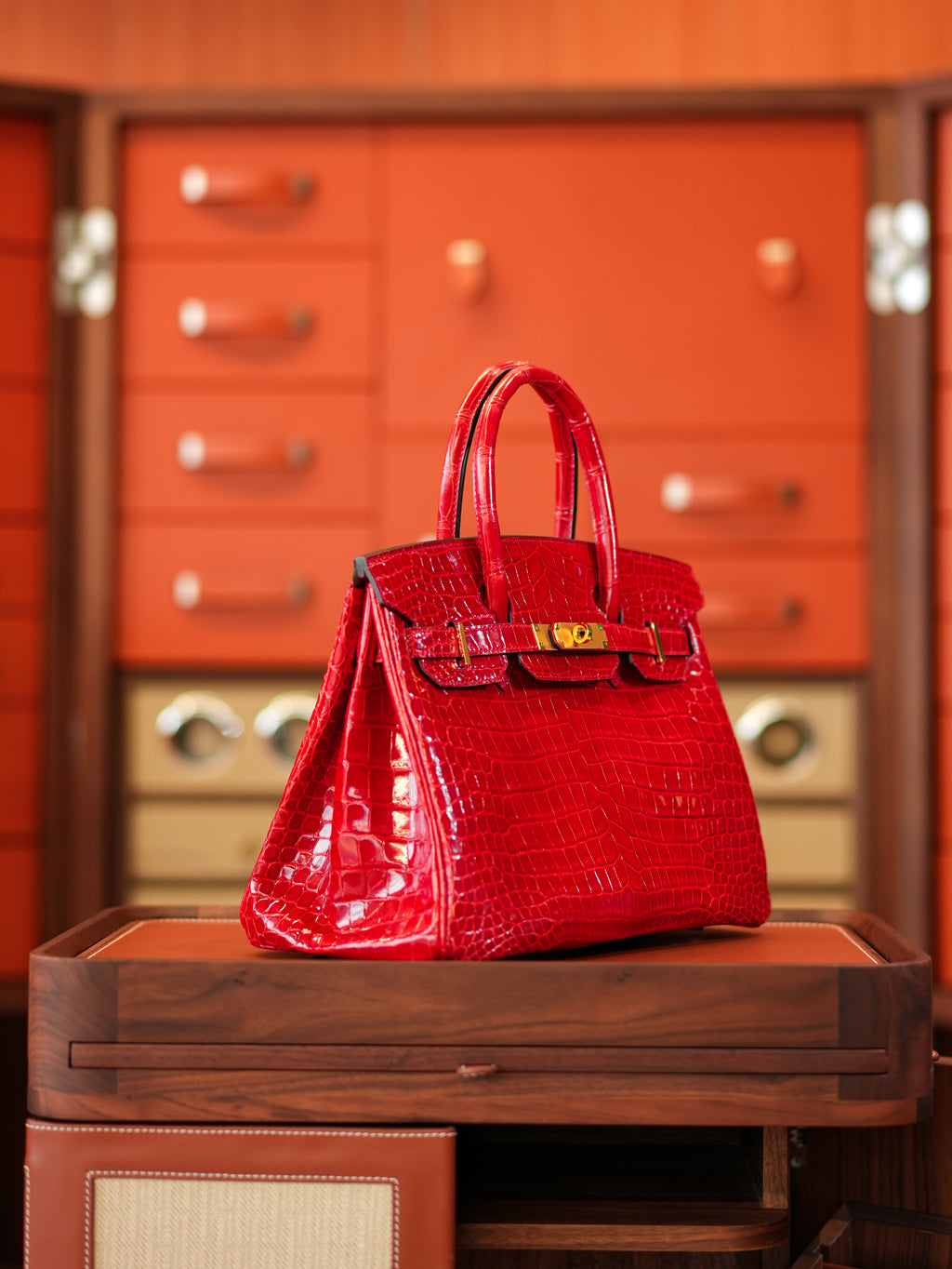 BK-2024 All Handmade Golden / Sliver Hardware Braise  Bright surface Porosus Crocodile leather