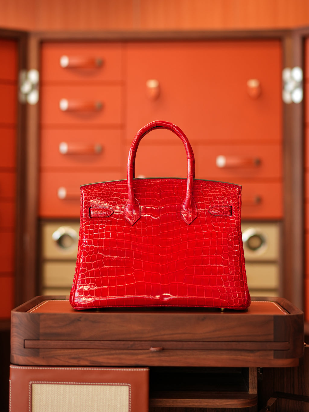 BK-2024 All Handmade Golden / Sliver Hardware Braise  Bright surface Porosus Crocodile leather
