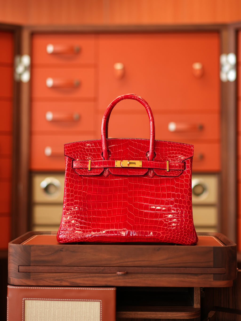 BK-2024 All Handmade Golden / Sliver Hardware Braise  Bright surface Porosus Crocodile leather