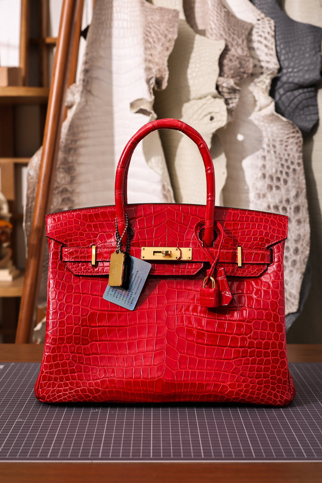 BK-2024 All Handmade Golden / Sliver Hardware Braise  Bright surface Porosus Crocodile leather