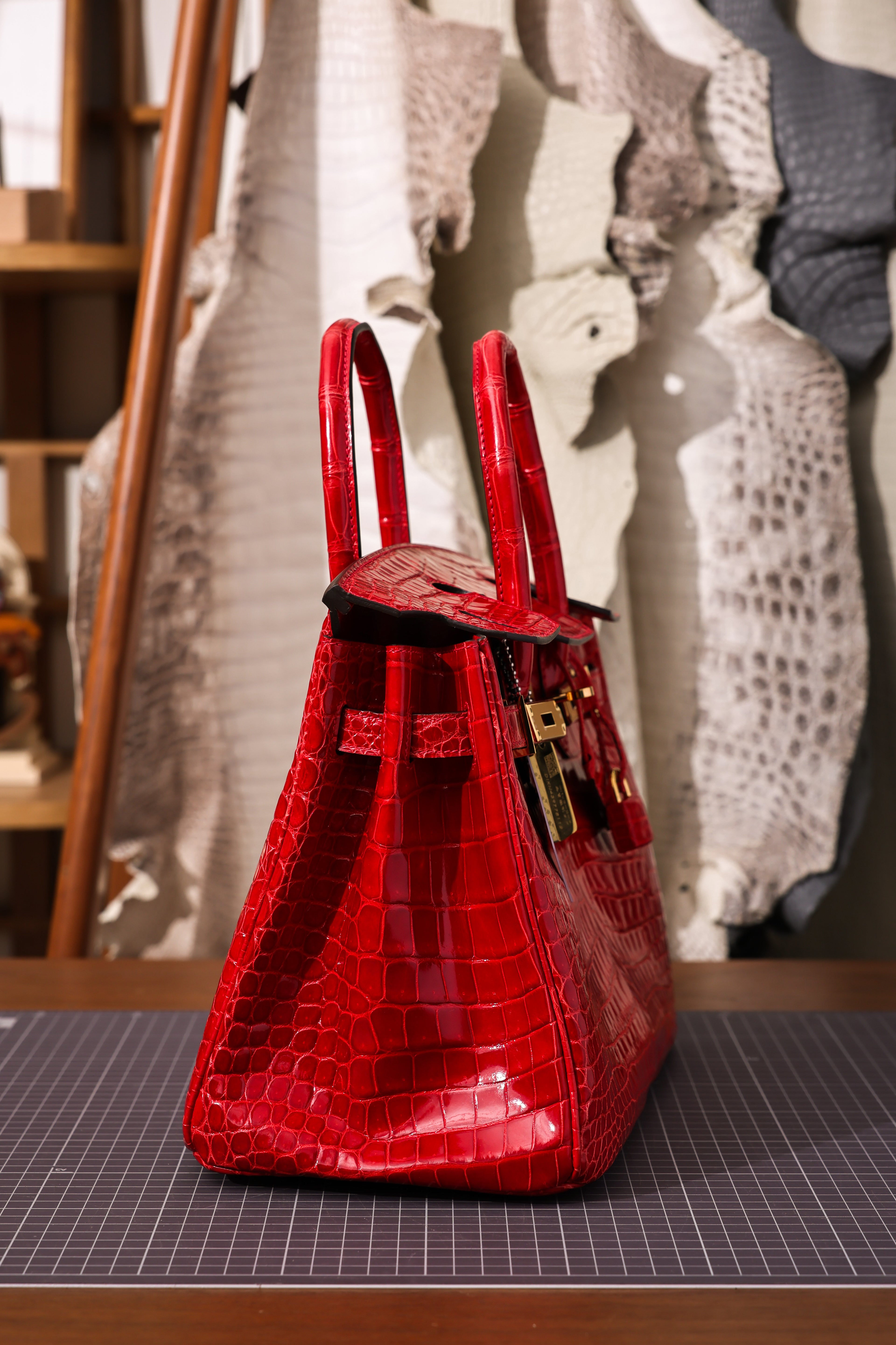 BK-2024 All Handmade Golden / Sliver Hardware Braise  Bright surface Porosus Crocodile leather