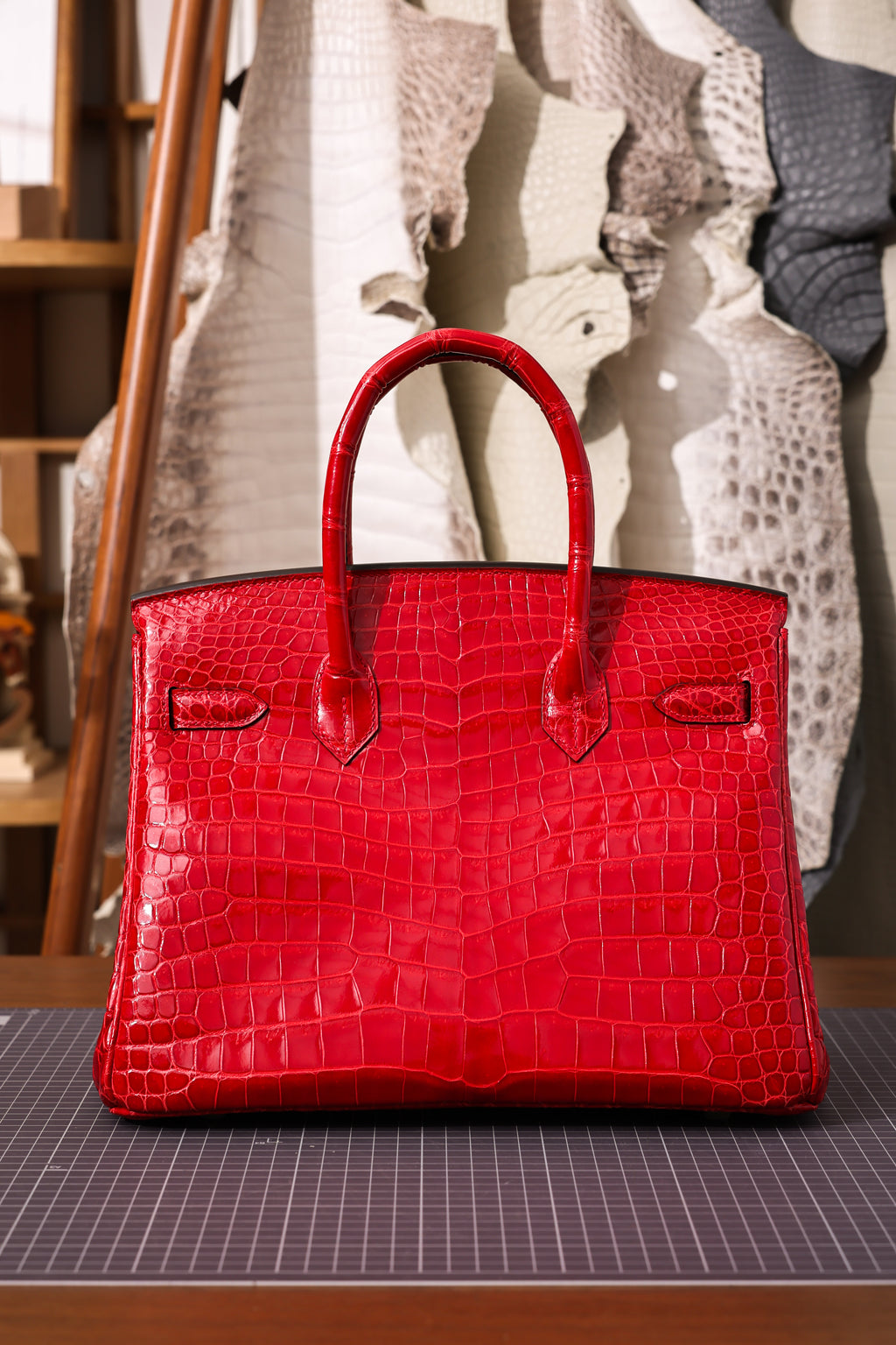 BK-2024 All Handmade Golden / Sliver Hardware Braise  Bright surface Porosus Crocodile leather