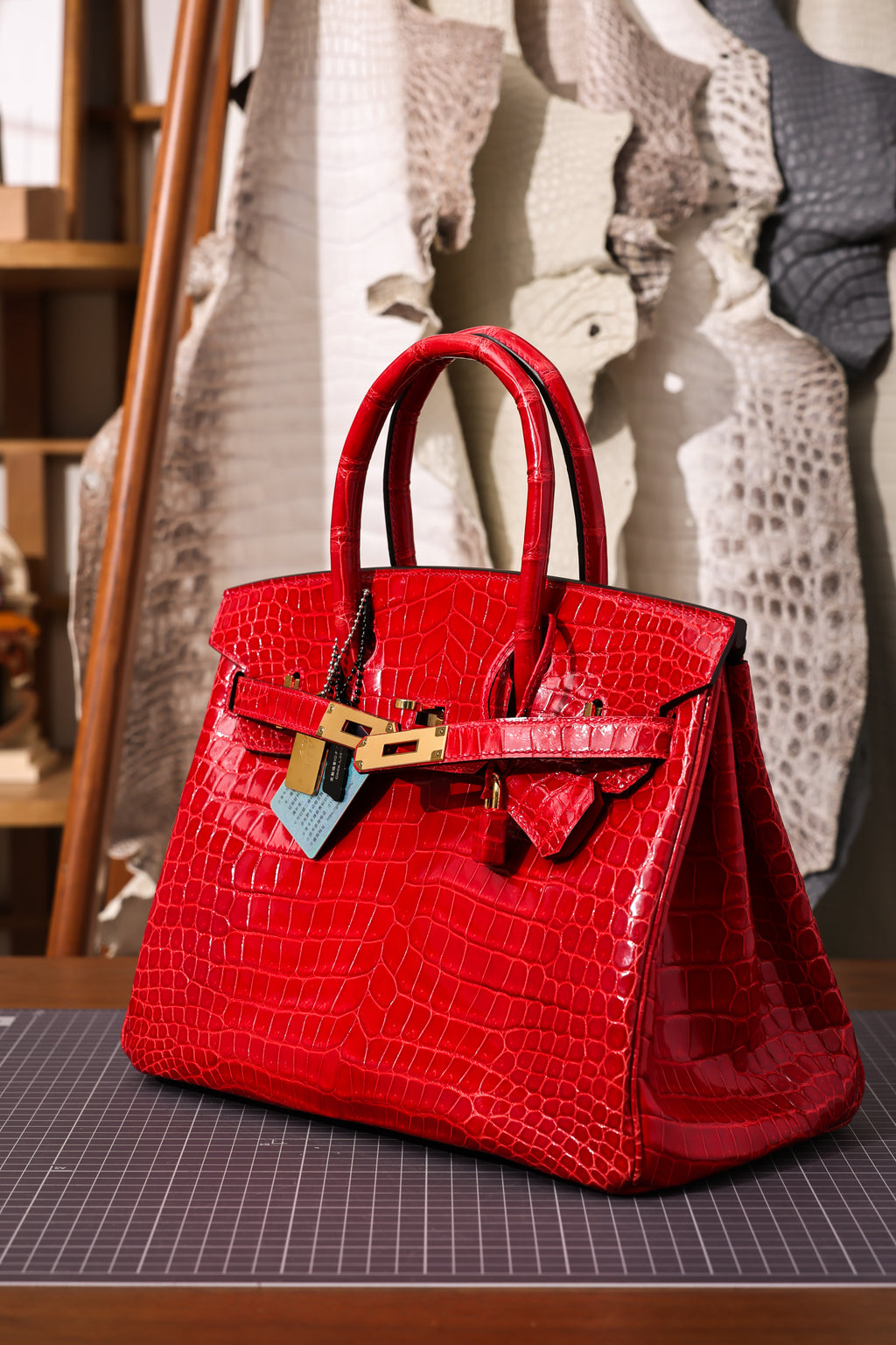 BK-2024 All Handmade Golden / Sliver Hardware Braise  Bright surface Porosus Crocodile leather