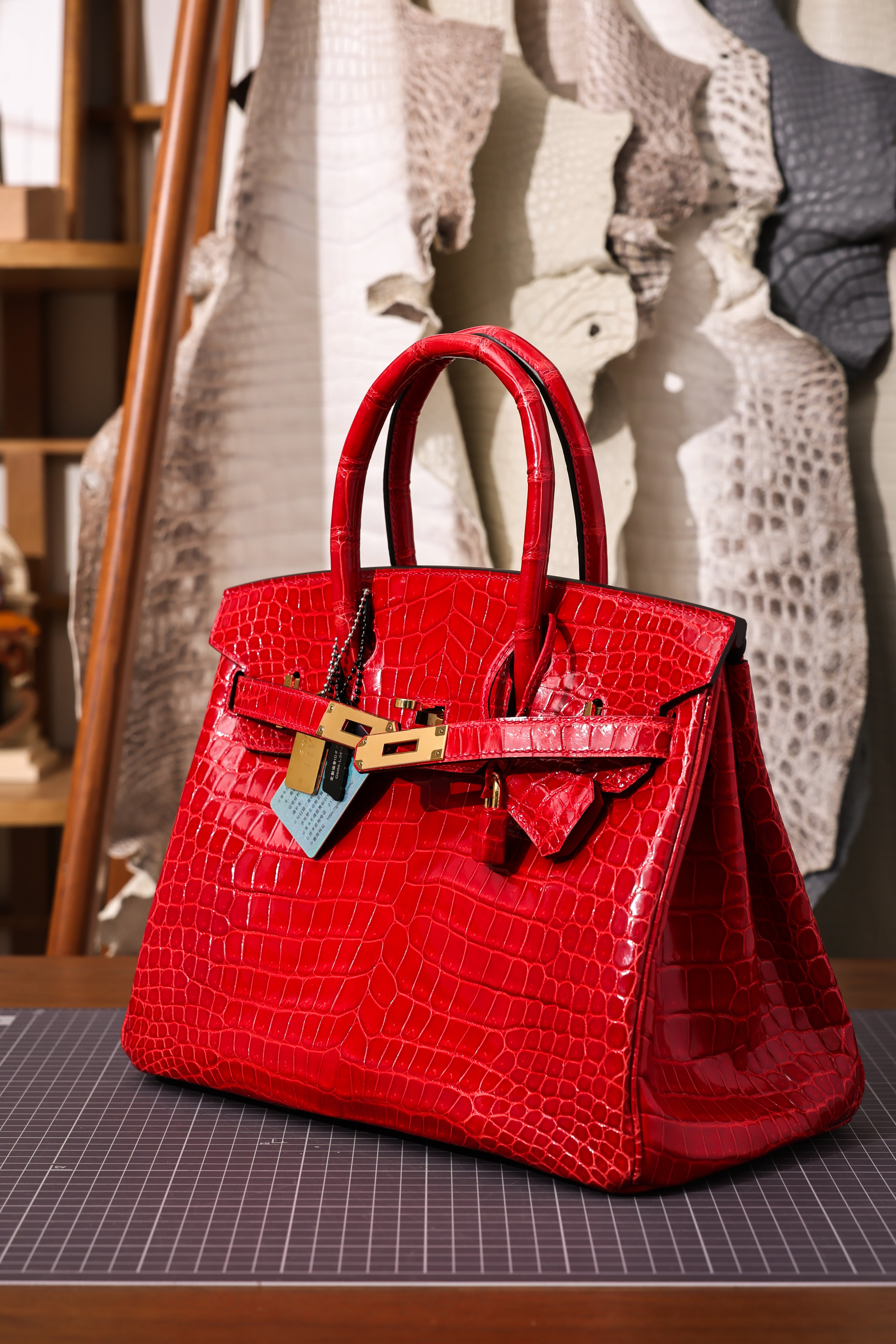 BK-2024 All Handmade Golden / Sliver Hardware Braise  Bright surface Porosus Crocodile leather