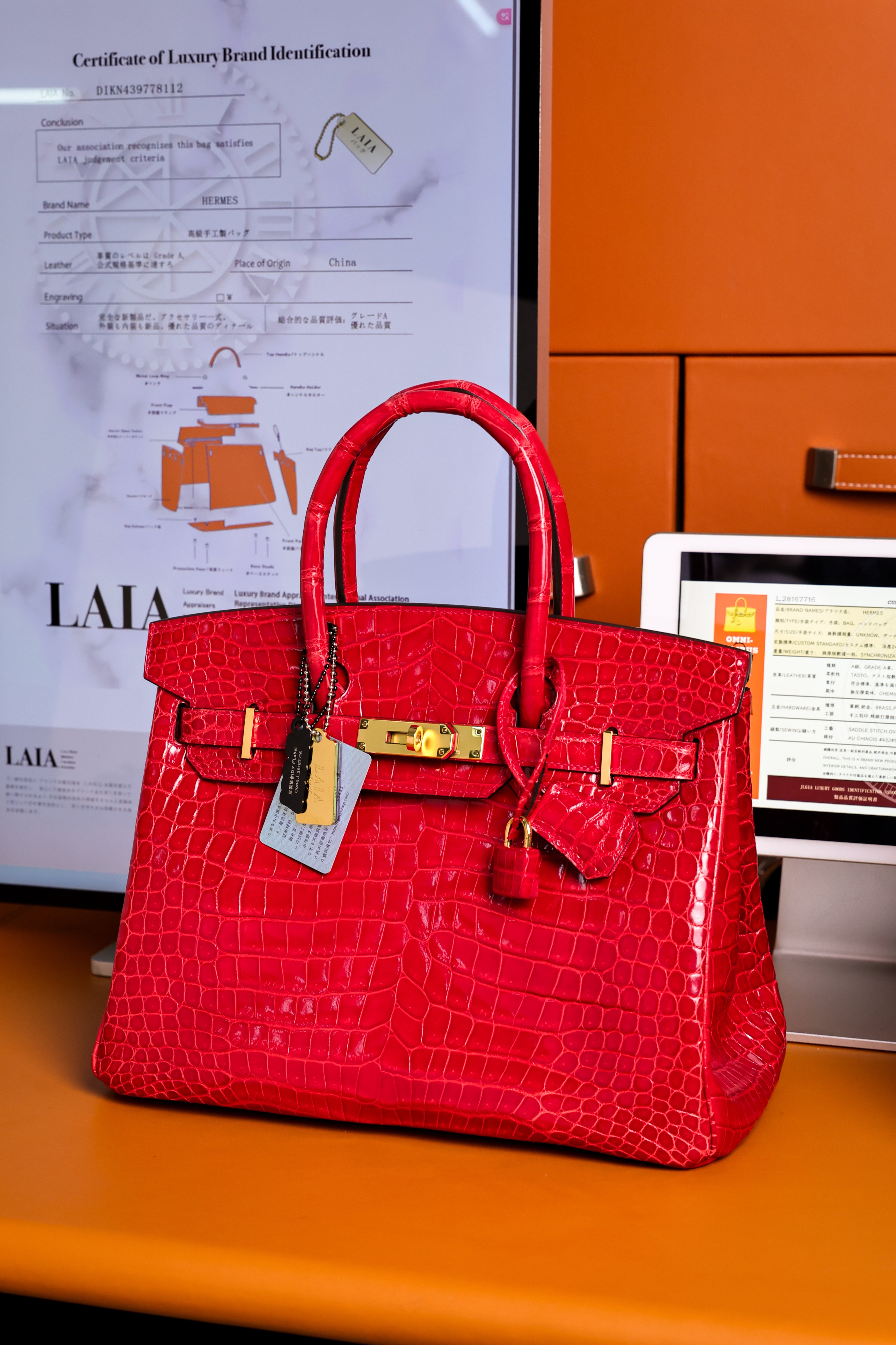 BK-2024 All Handmade Golden / Sliver Hardware Braise  Bright surface Porosus Crocodile leather