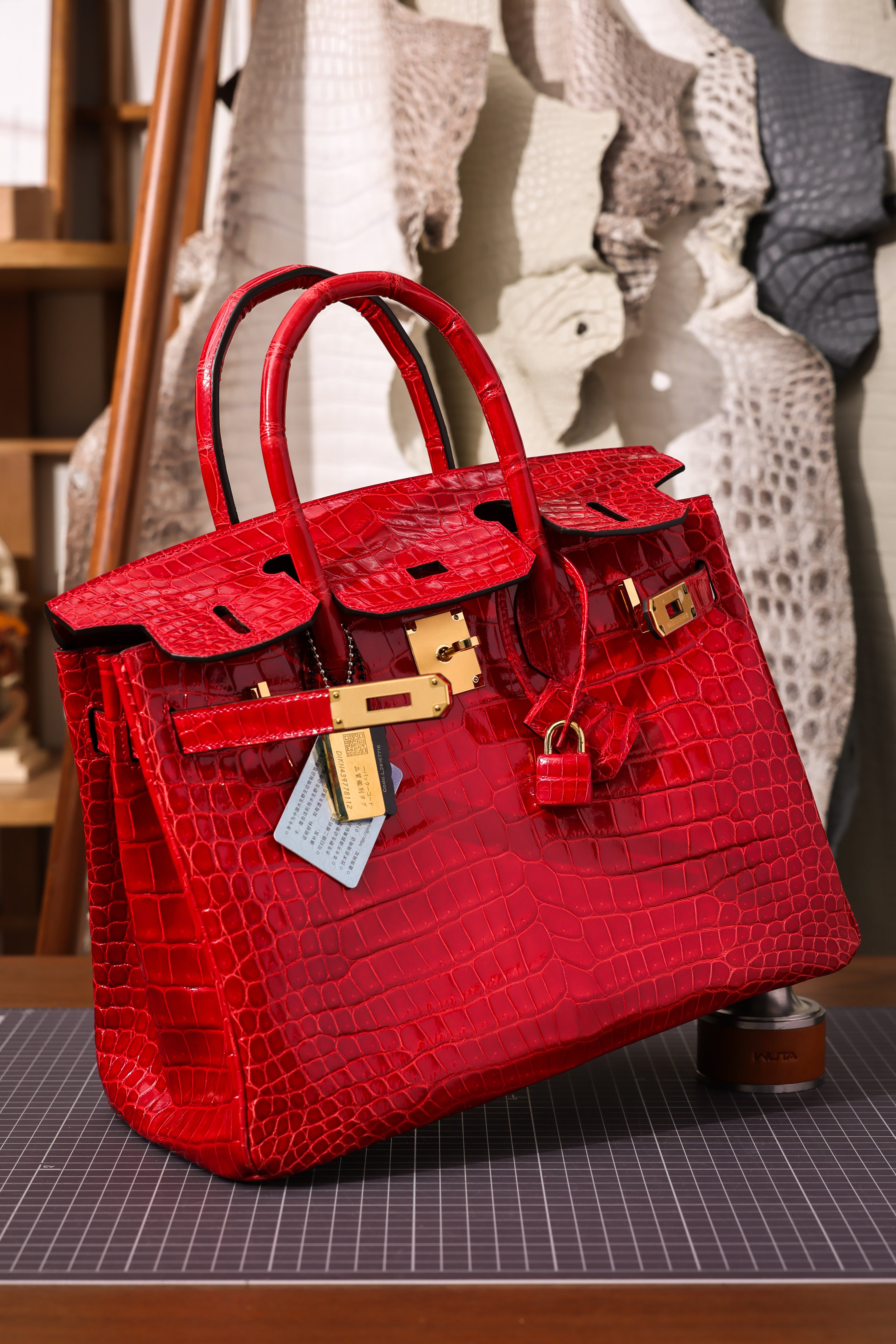 BK-2024 All Handmade Golden / Sliver Hardware Braise  Bright surface Porosus Crocodile leather