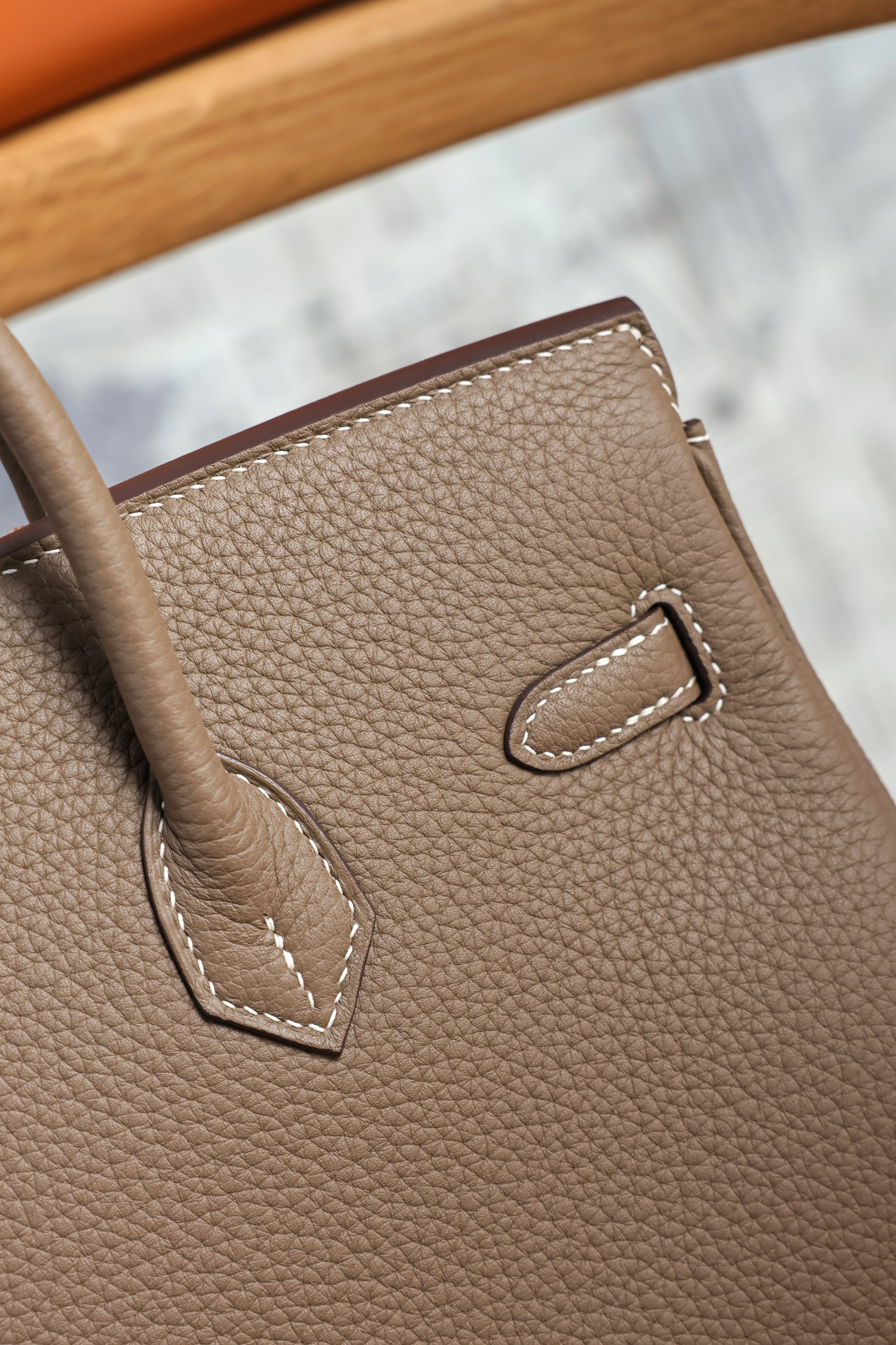 Birkin- All Handmade Golden / Sliver Etoupe swift leather