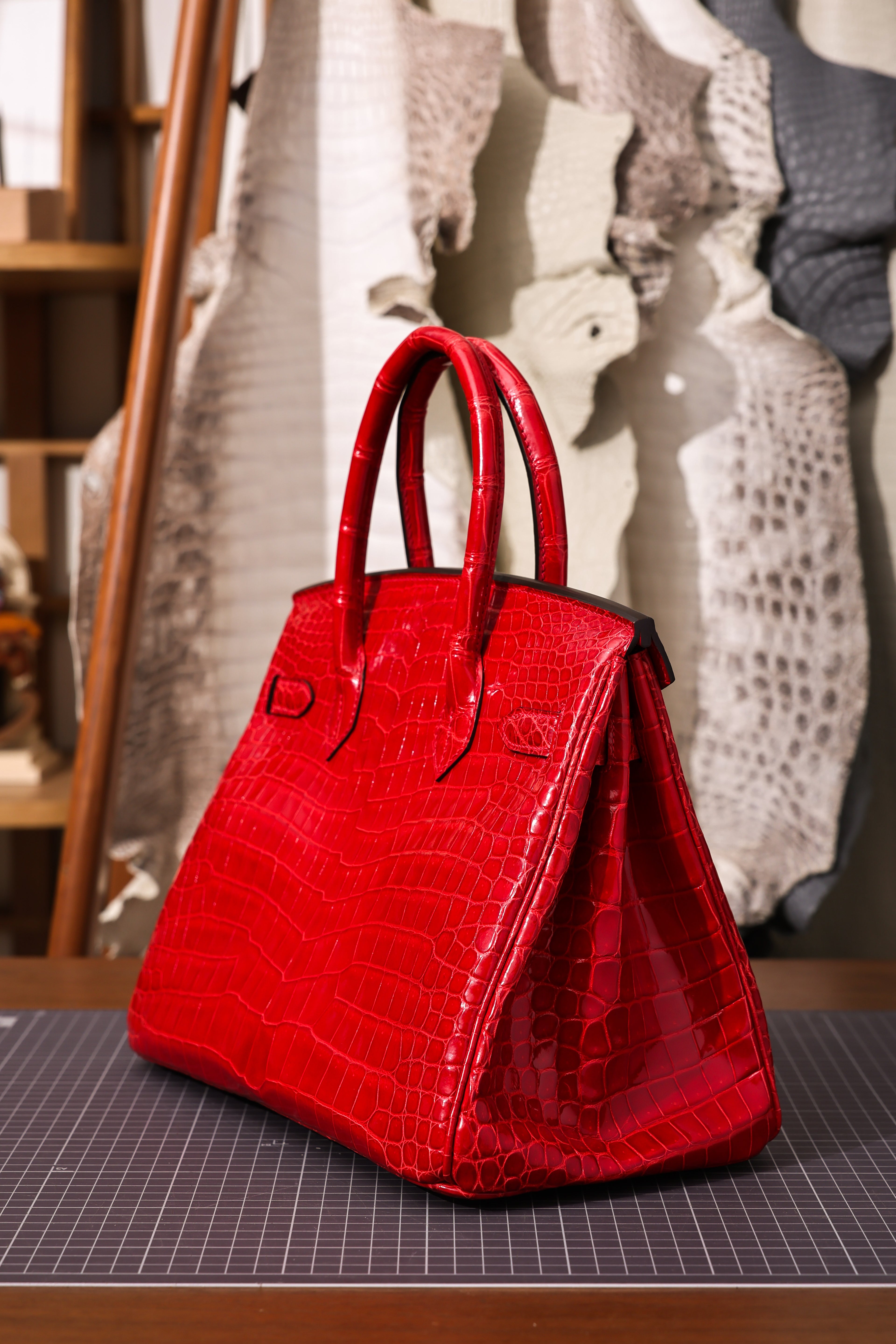 BK-2024 All Handmade Golden / Sliver Hardware Braise  Bright surface Porosus Crocodile leather
