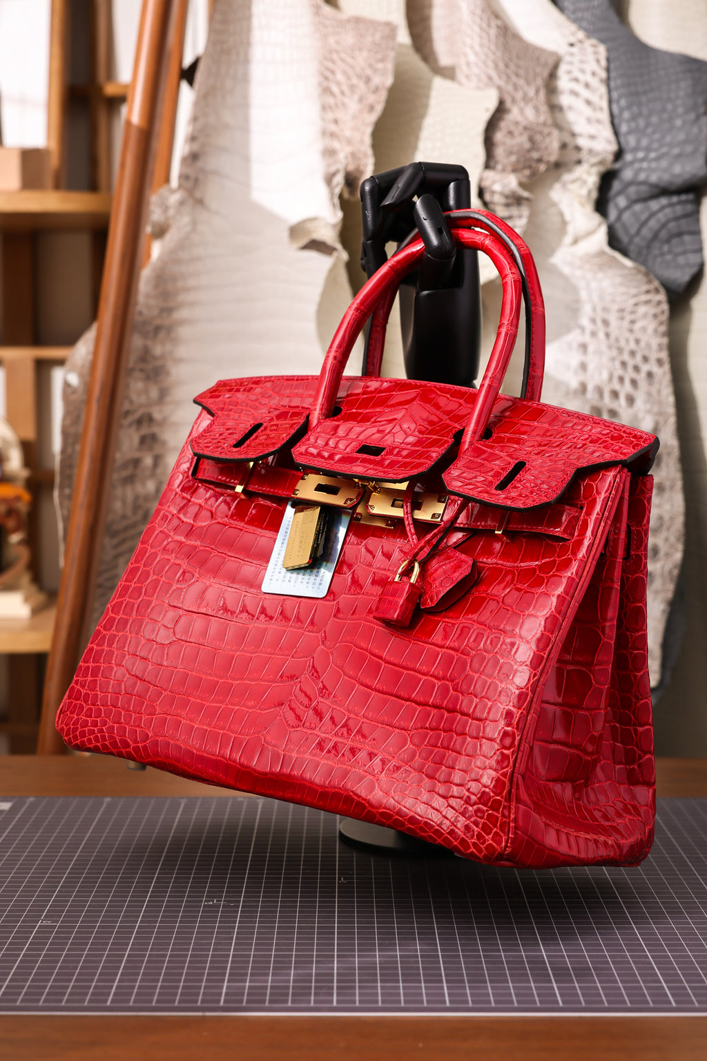 BK-2024 All Handmade Golden / Sliver Hardware Braise  Bright surface Porosus Crocodile leather