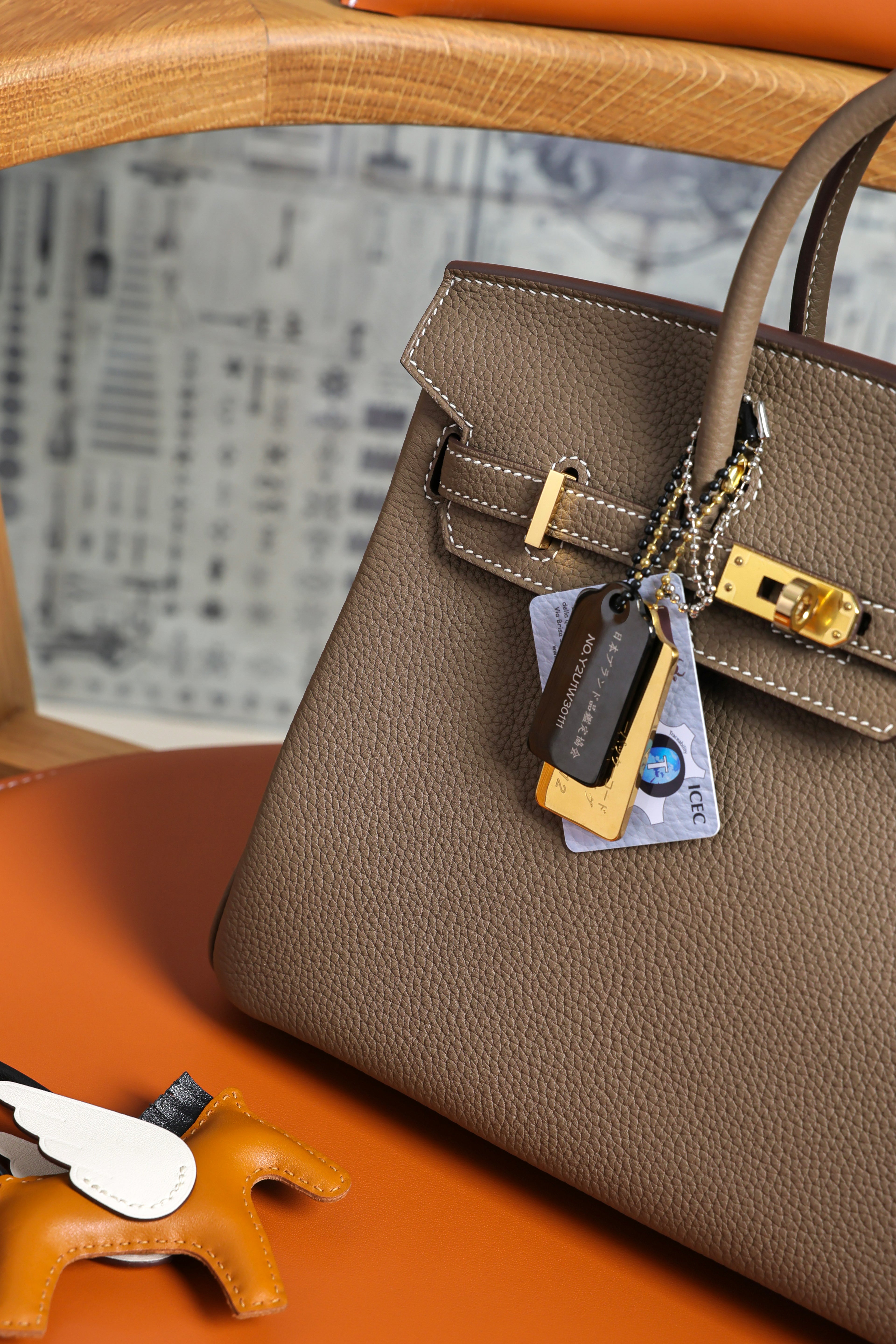 Birkin- All Handmade Golden / Sliver Etoupe swift leather