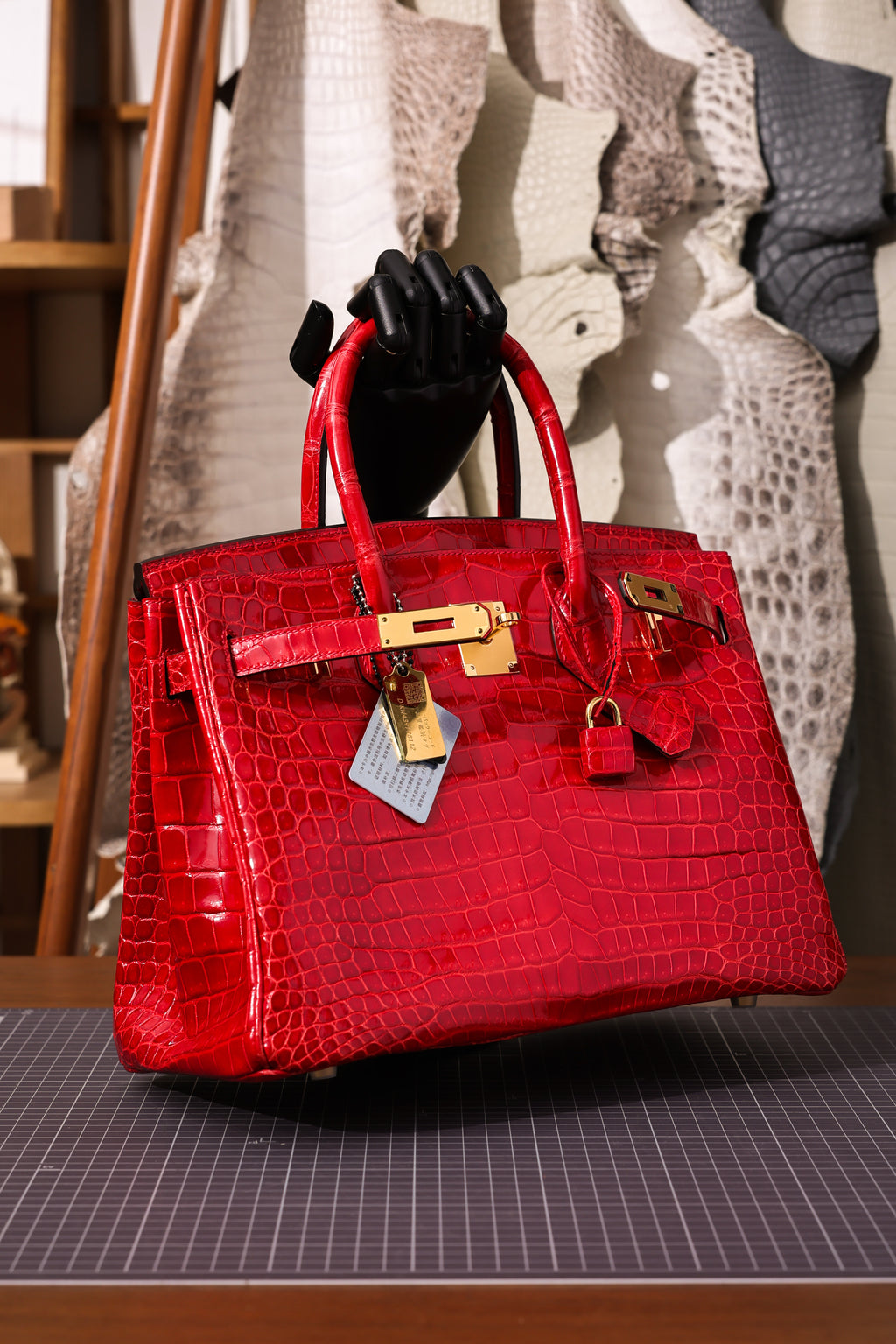 BK-2024 All Handmade Golden / Sliver Hardware Braise  Bright surface Porosus Crocodile leather