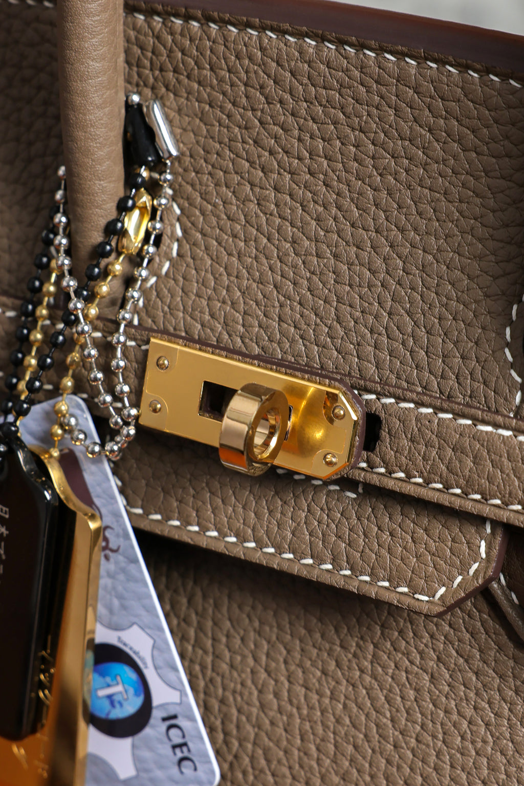 Birkin- All Handmade Golden / Sliver Etoupe swift leather